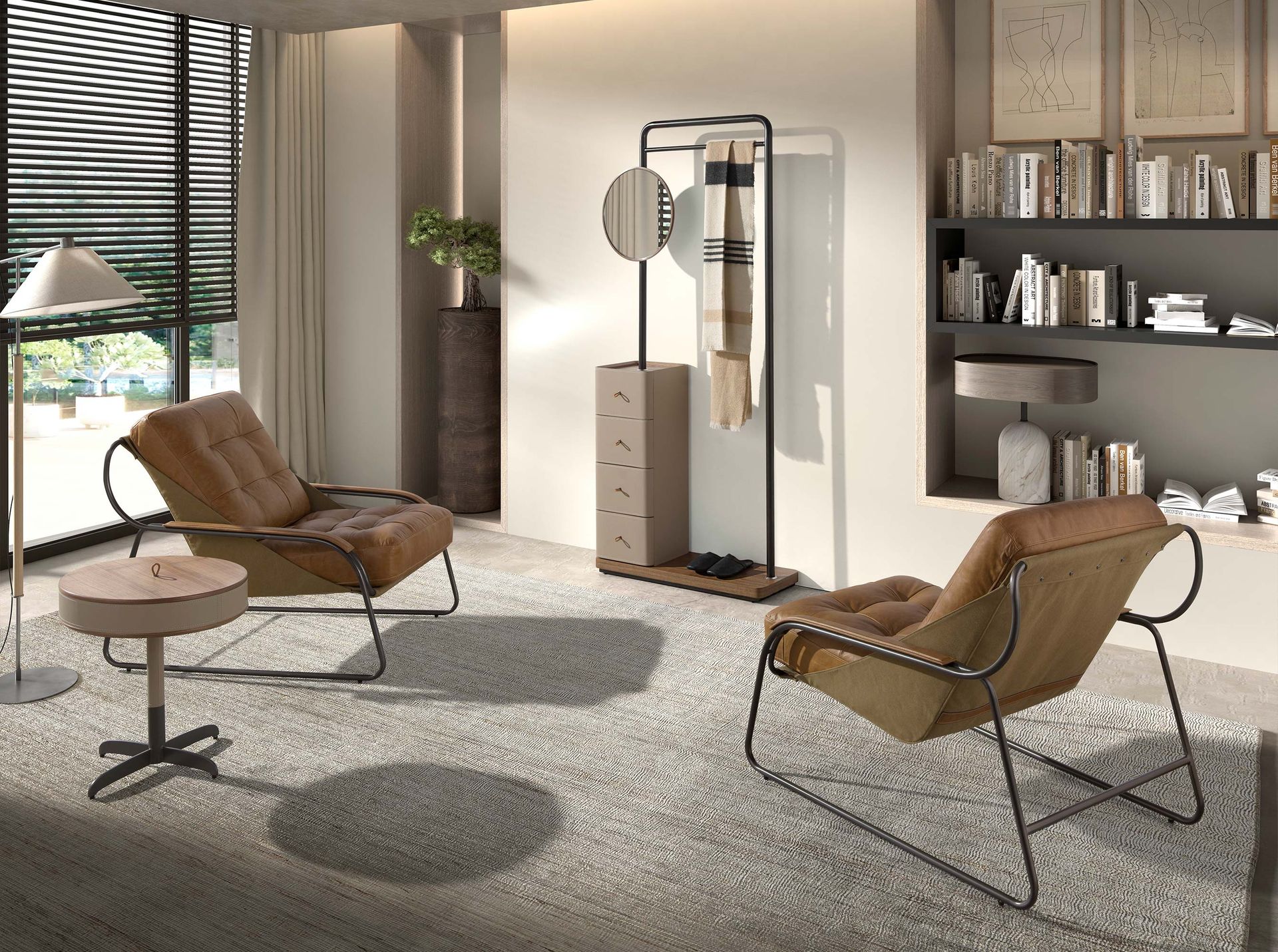 Table d’appoint ronde - Finitions taupe, gris et noyer — détail 5