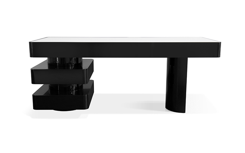 Bureau en laqué noir brillant plateau blanc — détail 4