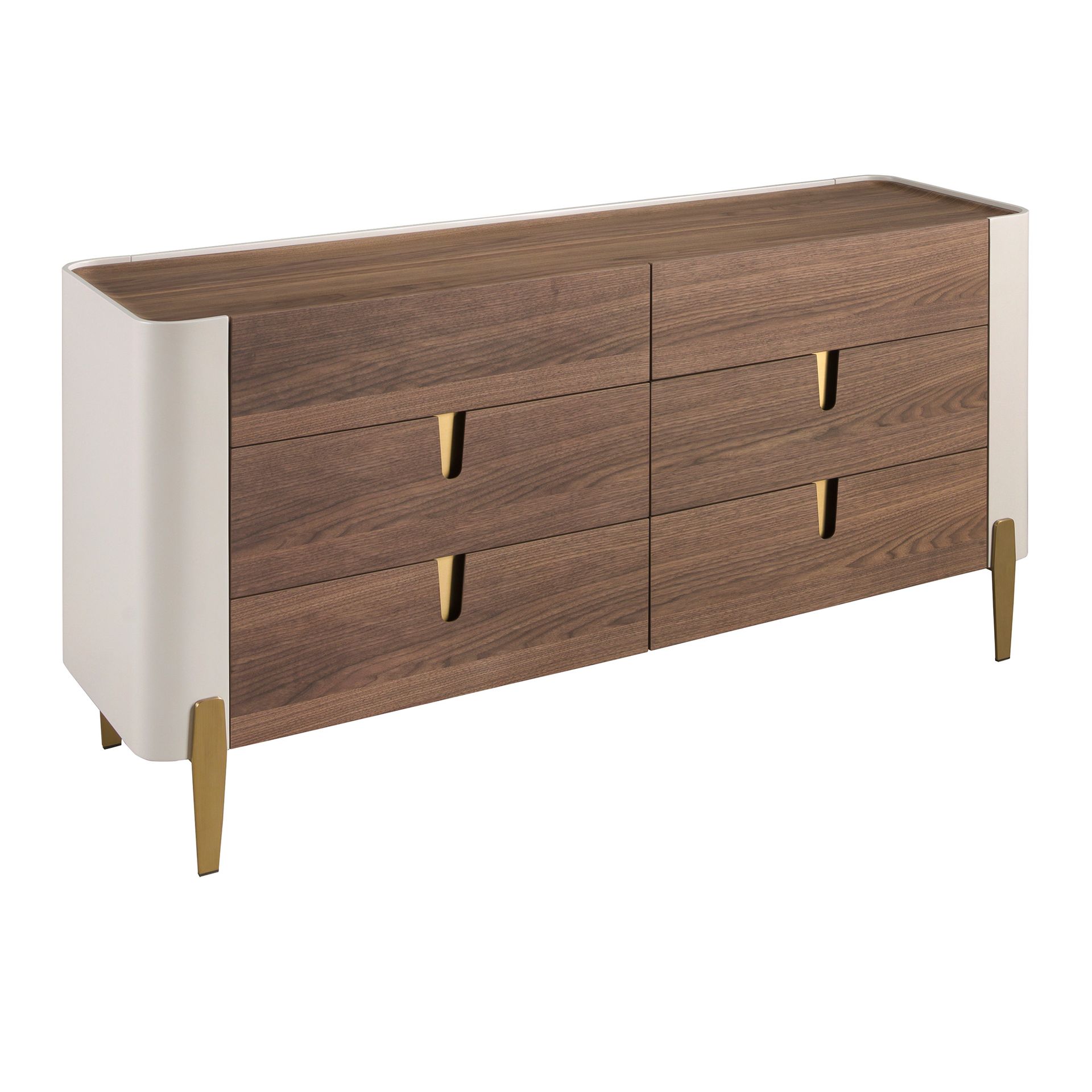 Commode en noyer - Finitions beige, or et noyer