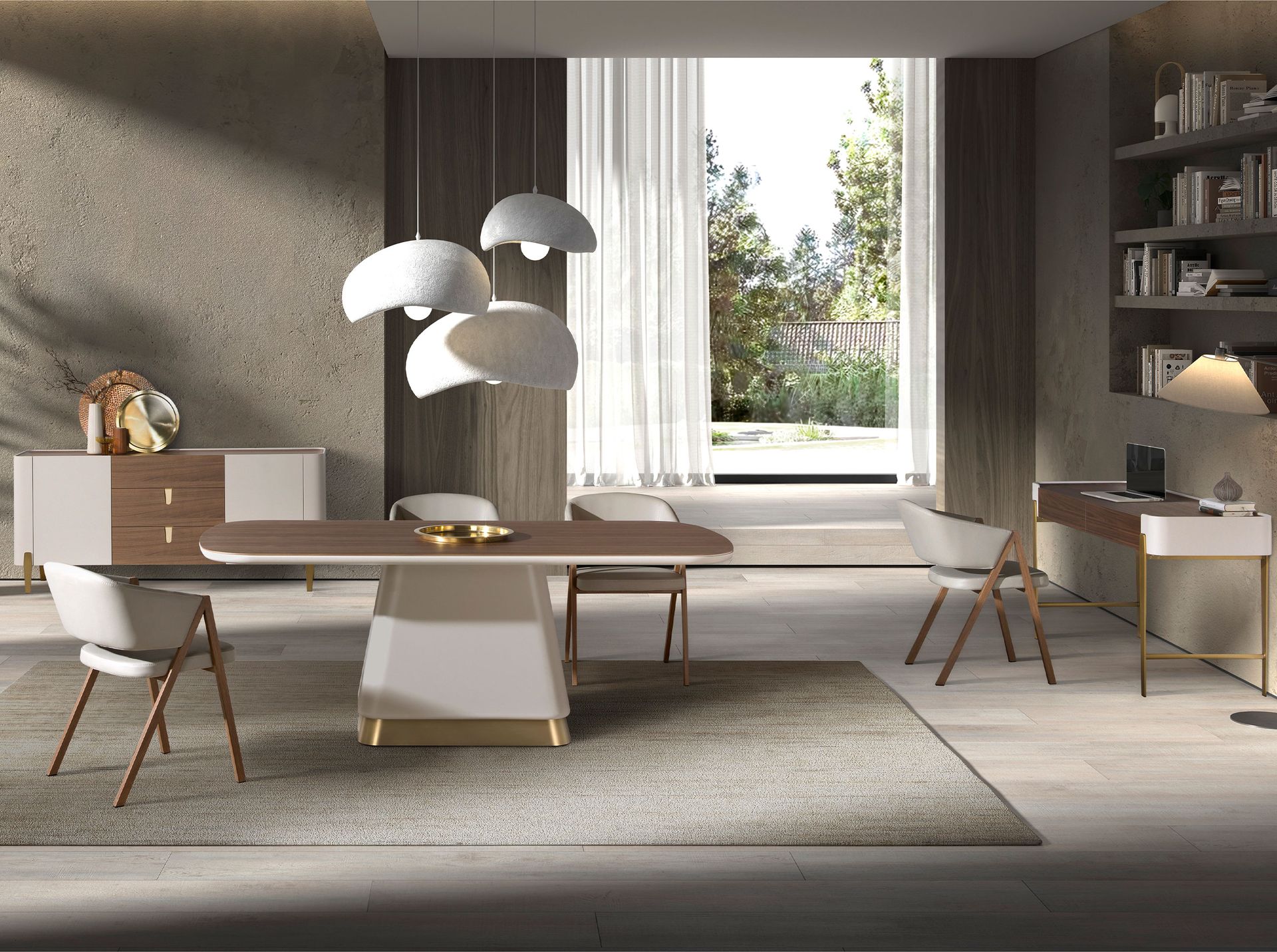 Buffet en noyer - Finitions beige, or et noyer — détail 6
