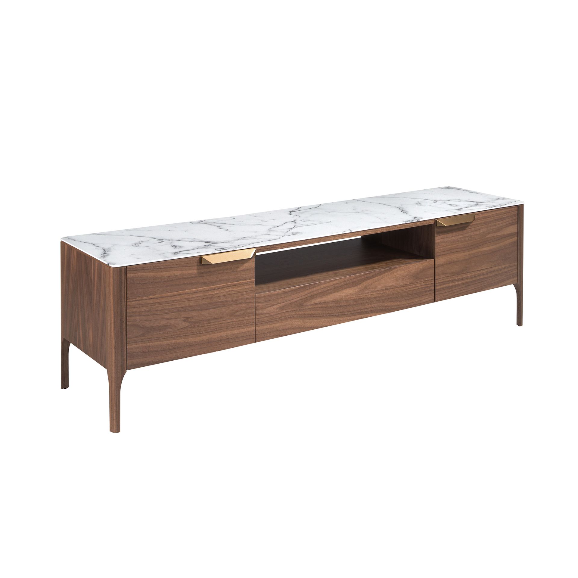 Meuble TV noyer et verre effet marbre