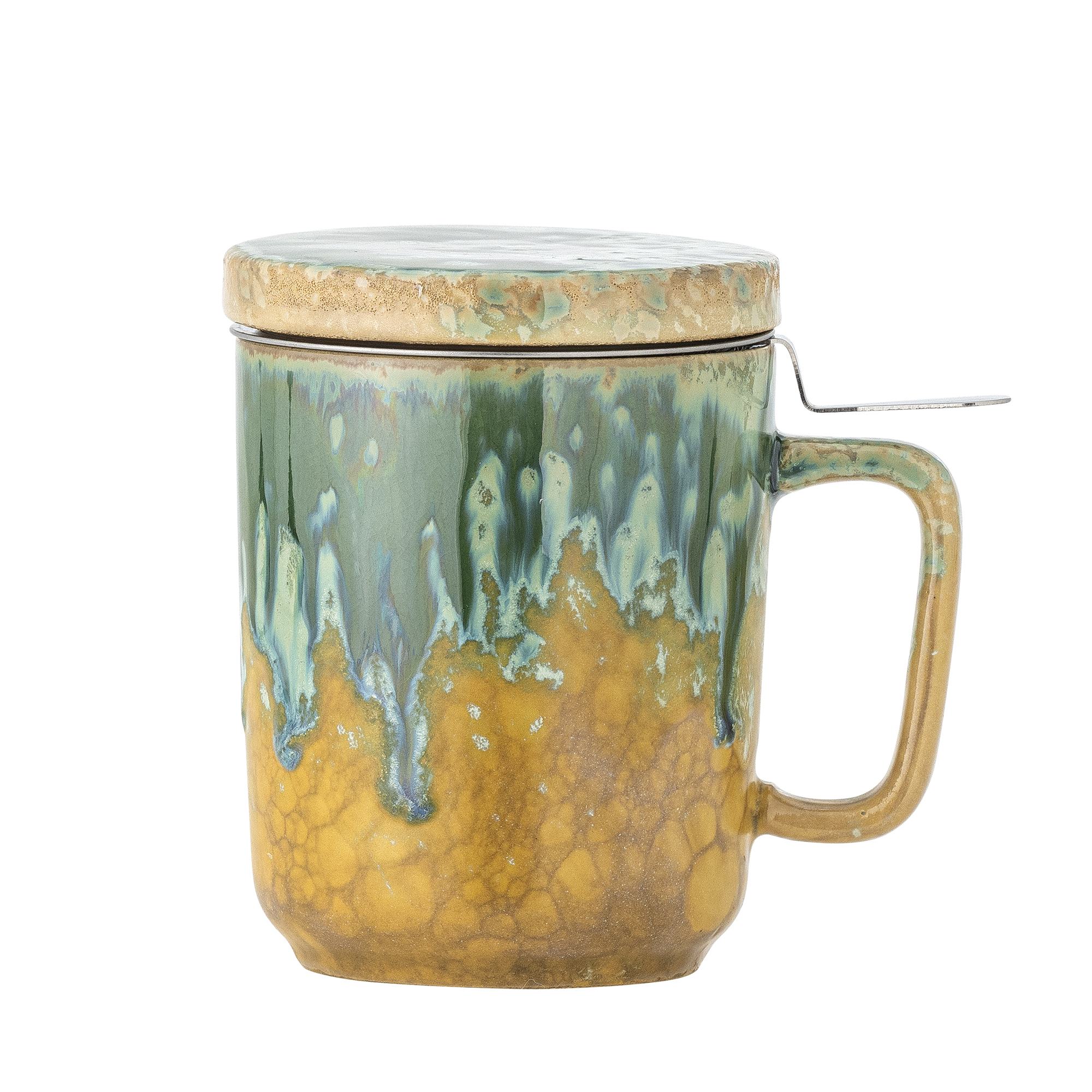 Tasse avec couvercle et passoire à thé Yuma en grès - Coloris multicolore — détail 3