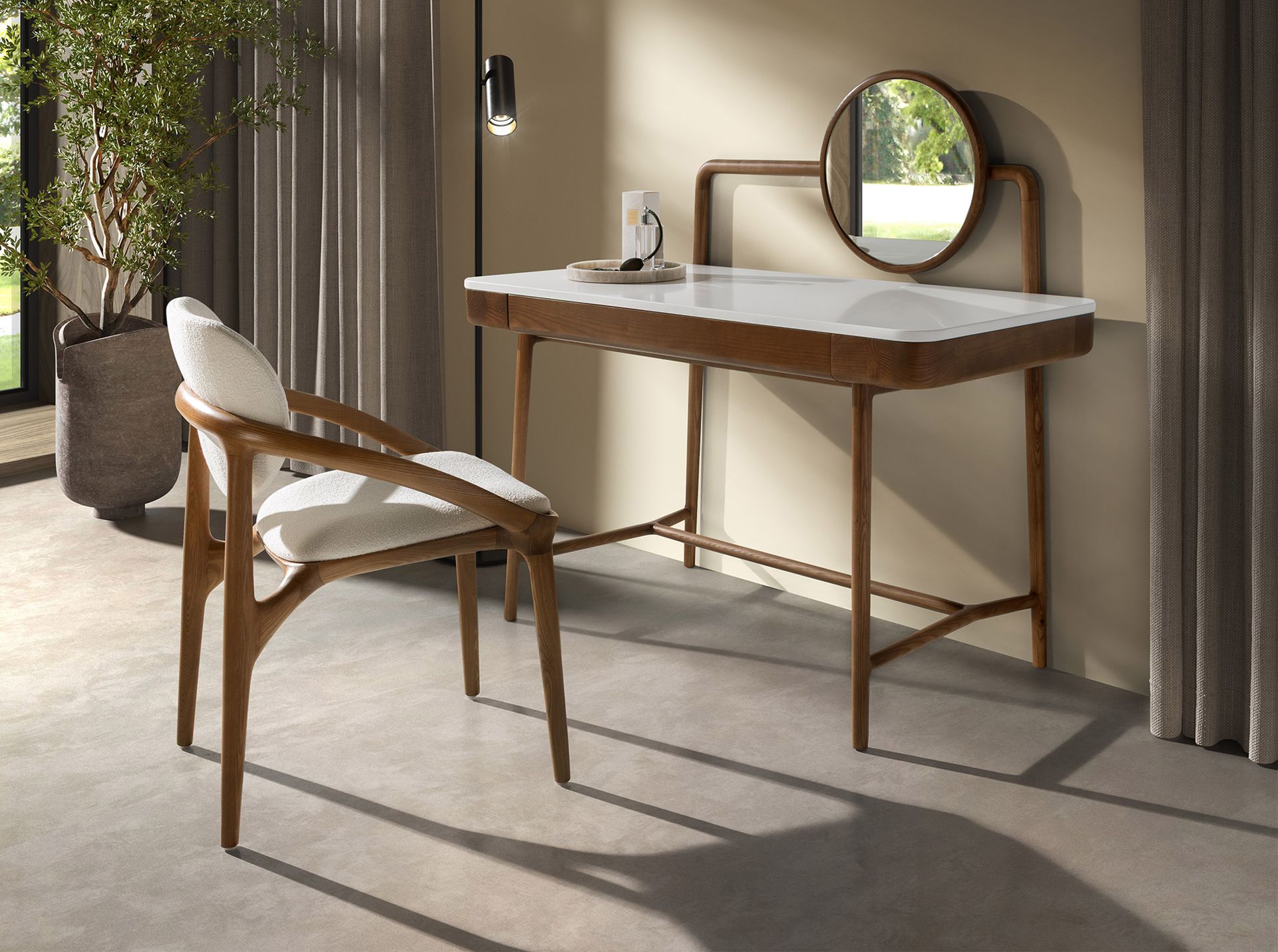 Chaise en tissu blanc cassé - Finitions blanc cassé et noyer — détail 5