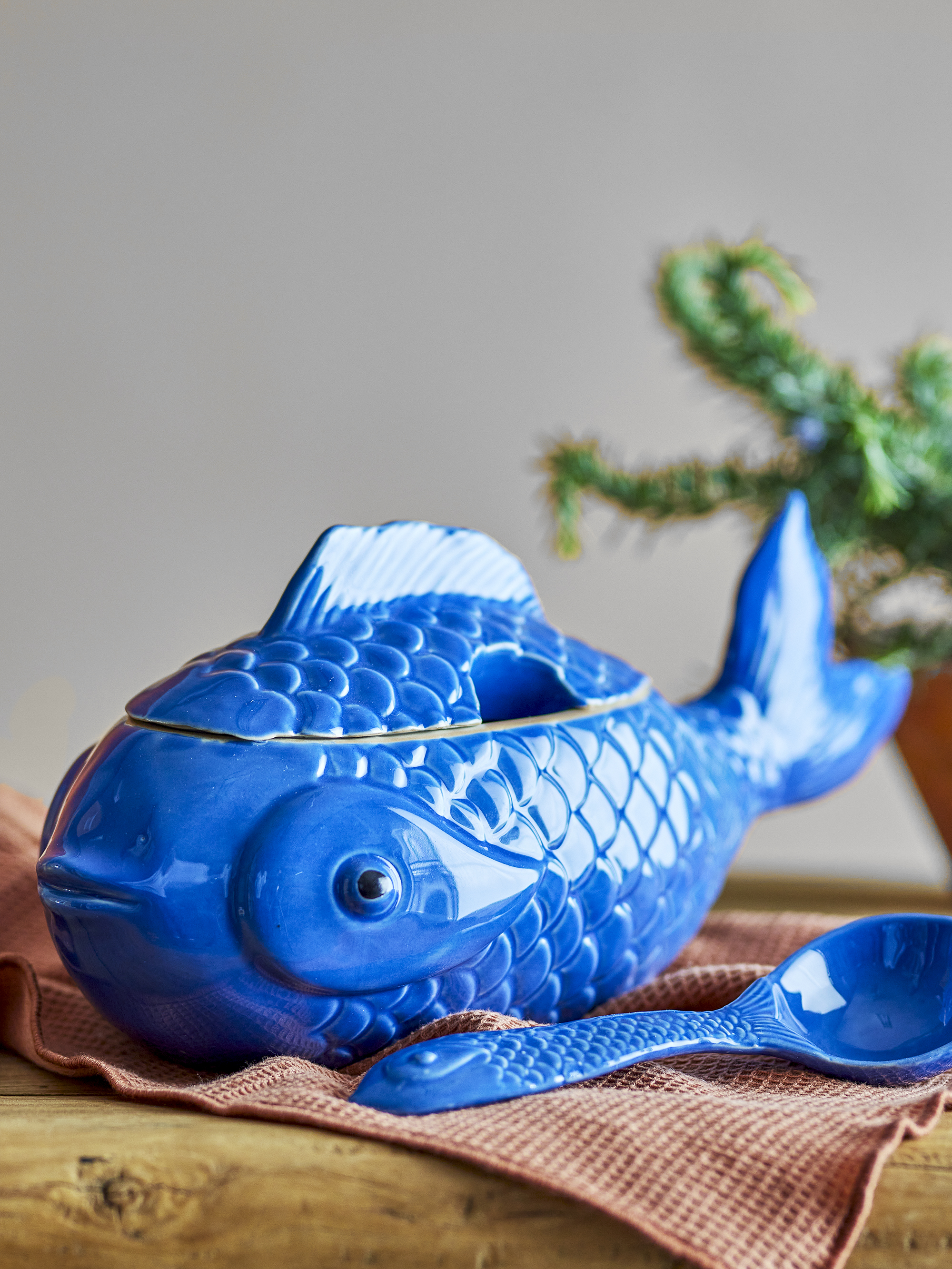 Cruche avec couvercle et cuillère Hiro en grès - Coloris bleu