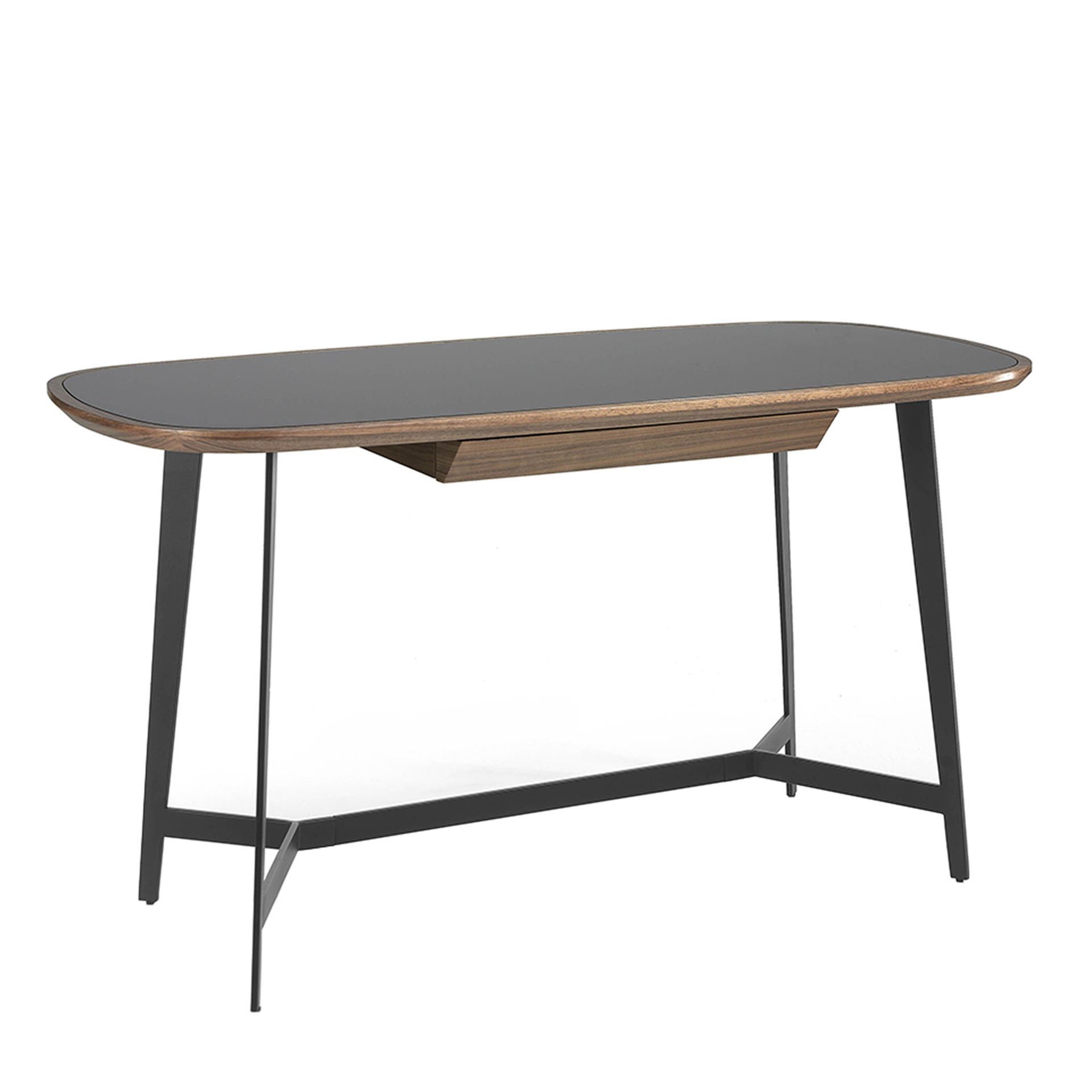 Bureau noyer et verre noir - Finitions noyer et noir