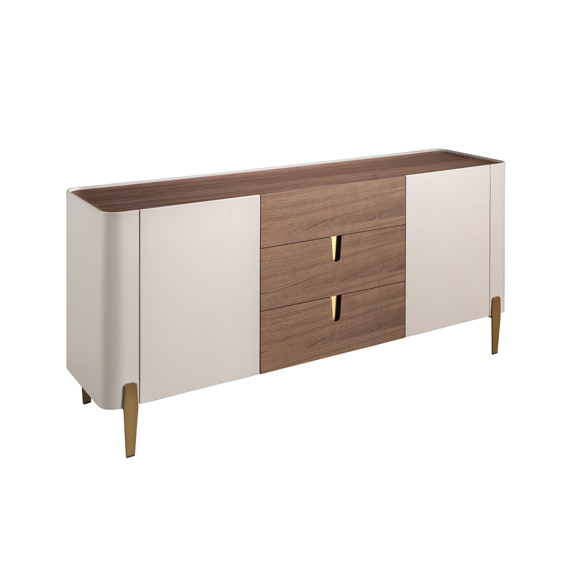 Buffet en noyer - Finitions beige, or et noyer