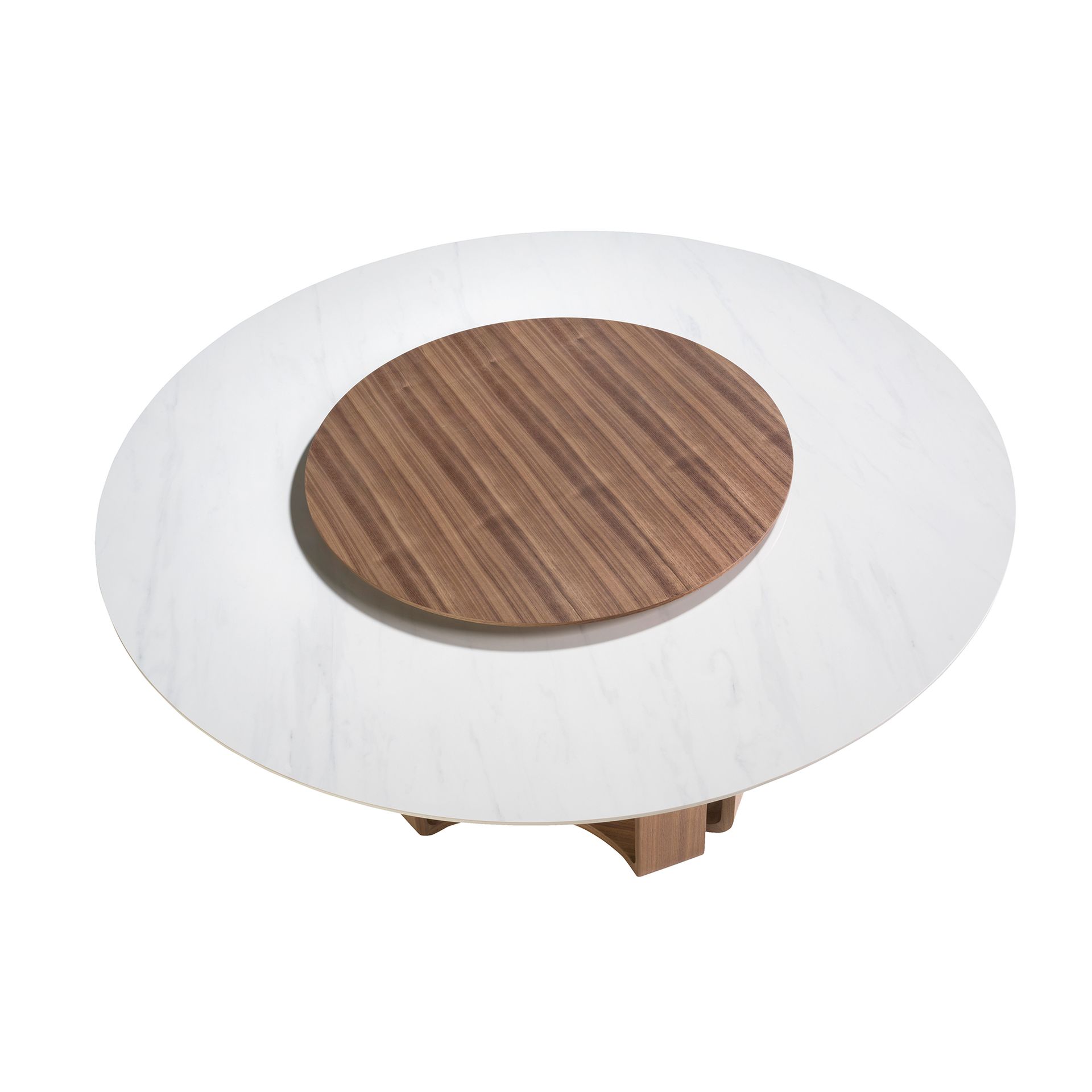Table à manger ronde marbre porcelaine et noyer — détail 6