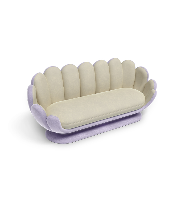 Canapé en forme de fleur de lotus violet/crème