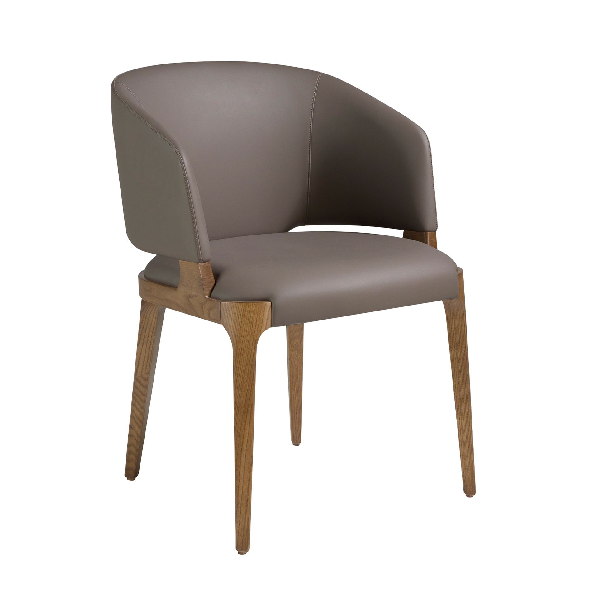 Chaise en similicuir taupe foncé - Finitions noyer et taupe