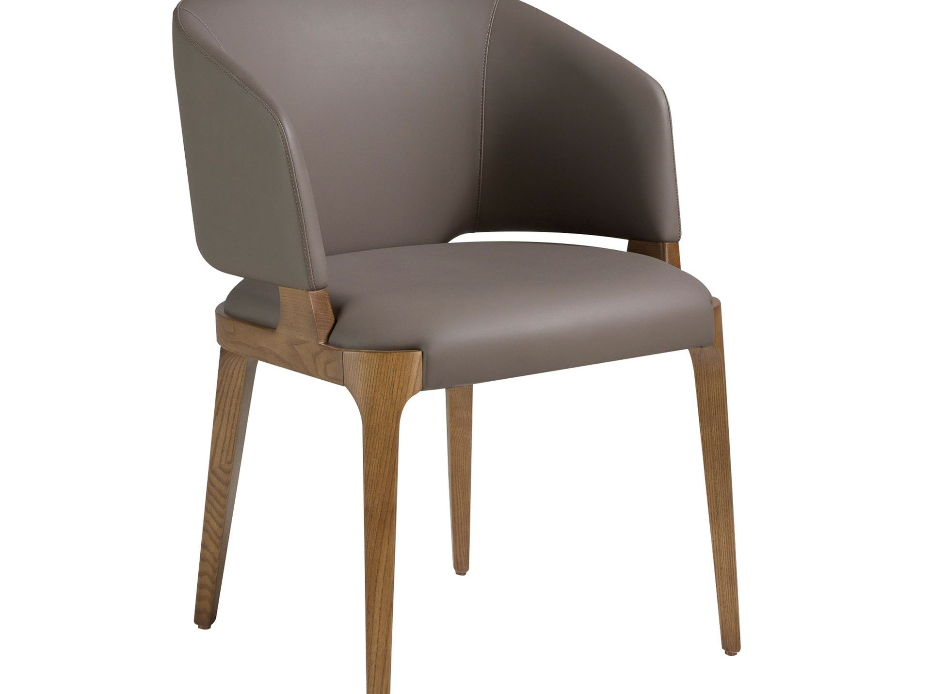 Chaise en similicuir taupe foncé - Finitions noyer et taupe