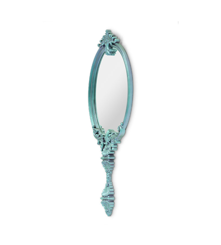 Miroir fait main finition à la feuille d'argent bleu — détail 3
