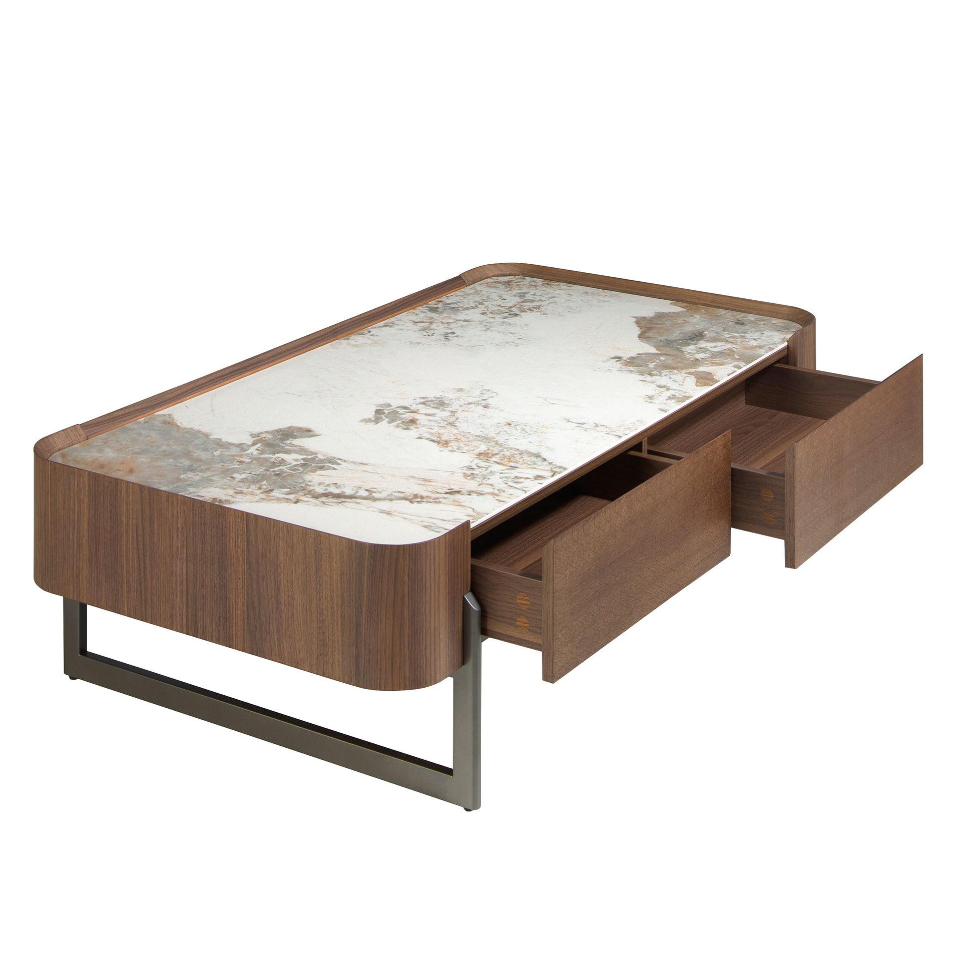 Table basse rectangulaire céramique - Finitions blanc, acier et noyer — détail 5