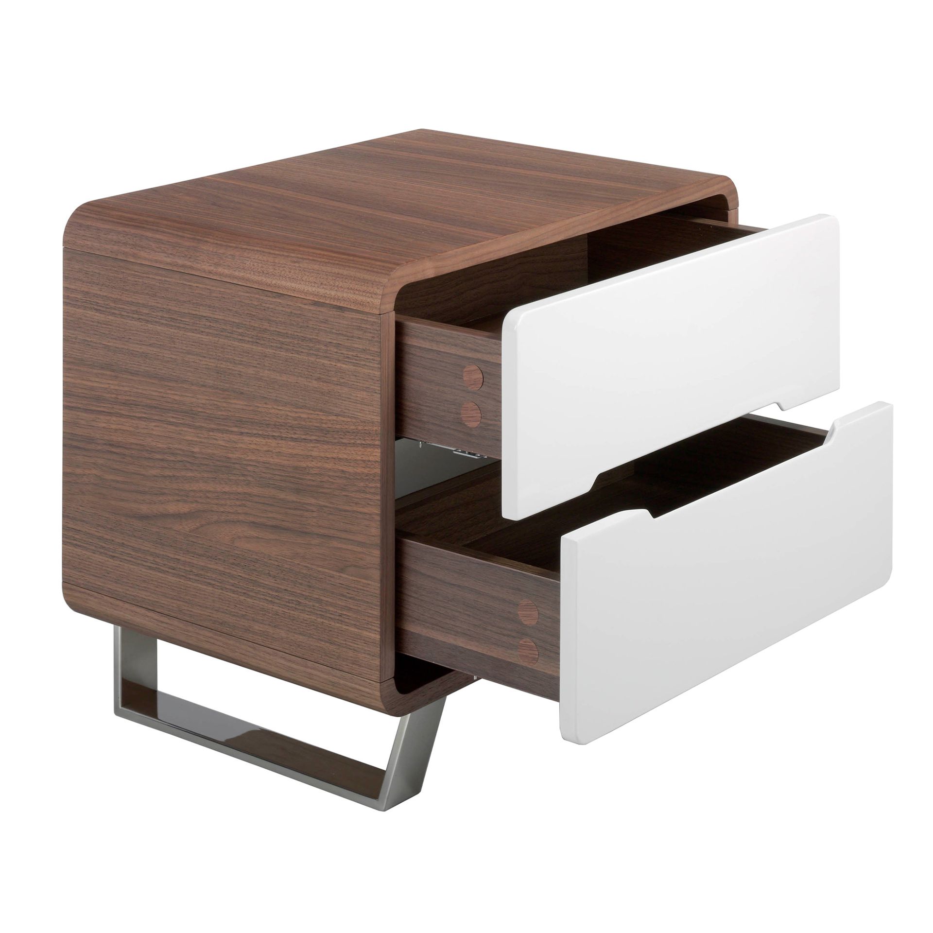 Table de chevet noyer et acier chromé - Finitions noyer, blanc et acier — détail 5