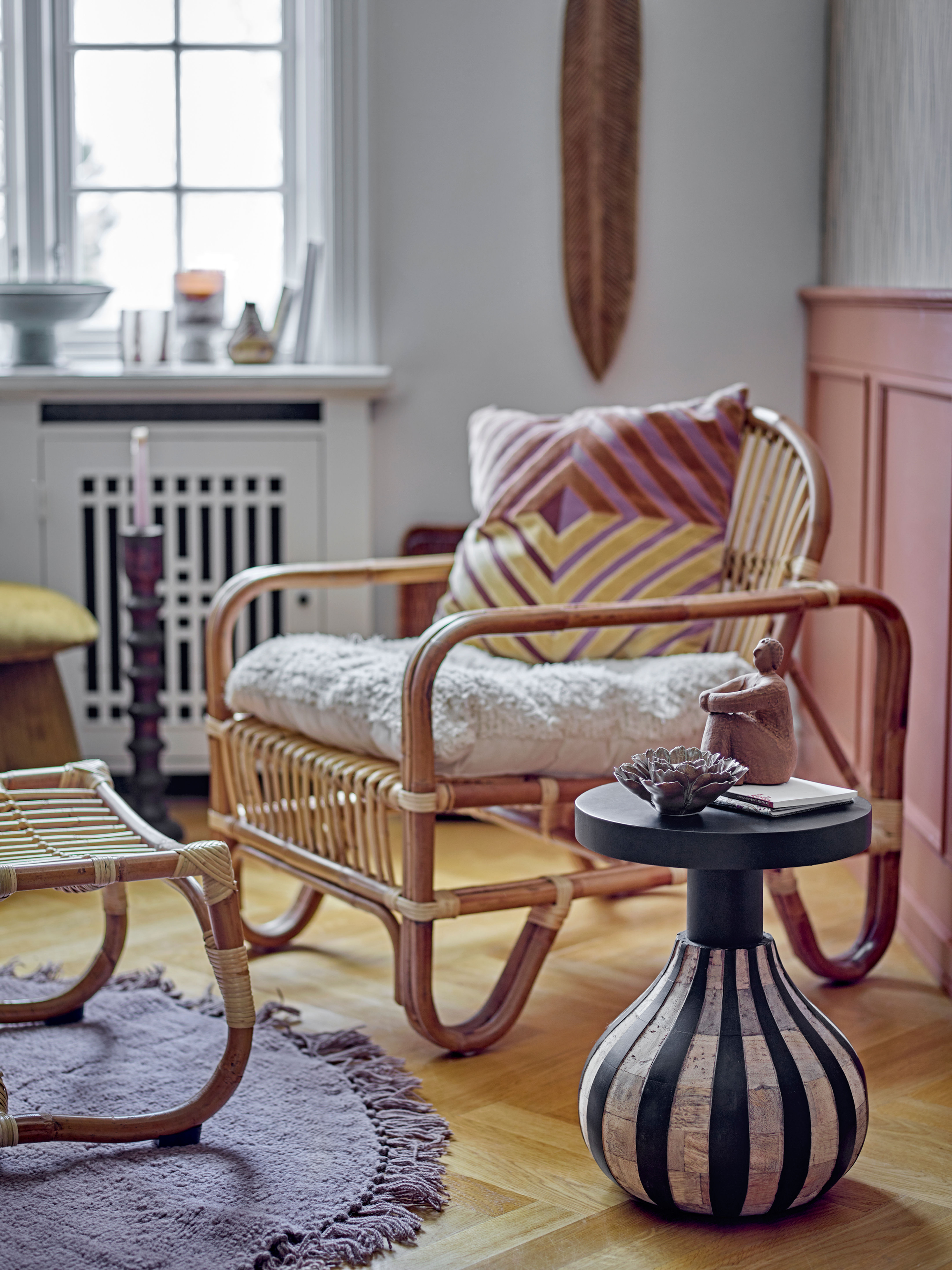 Coussin multicolor en coton et velour