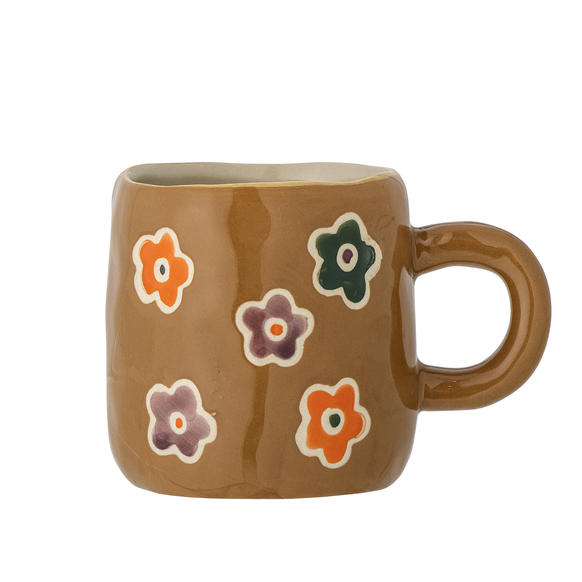 Tasse en grès marron avec motifs fleur