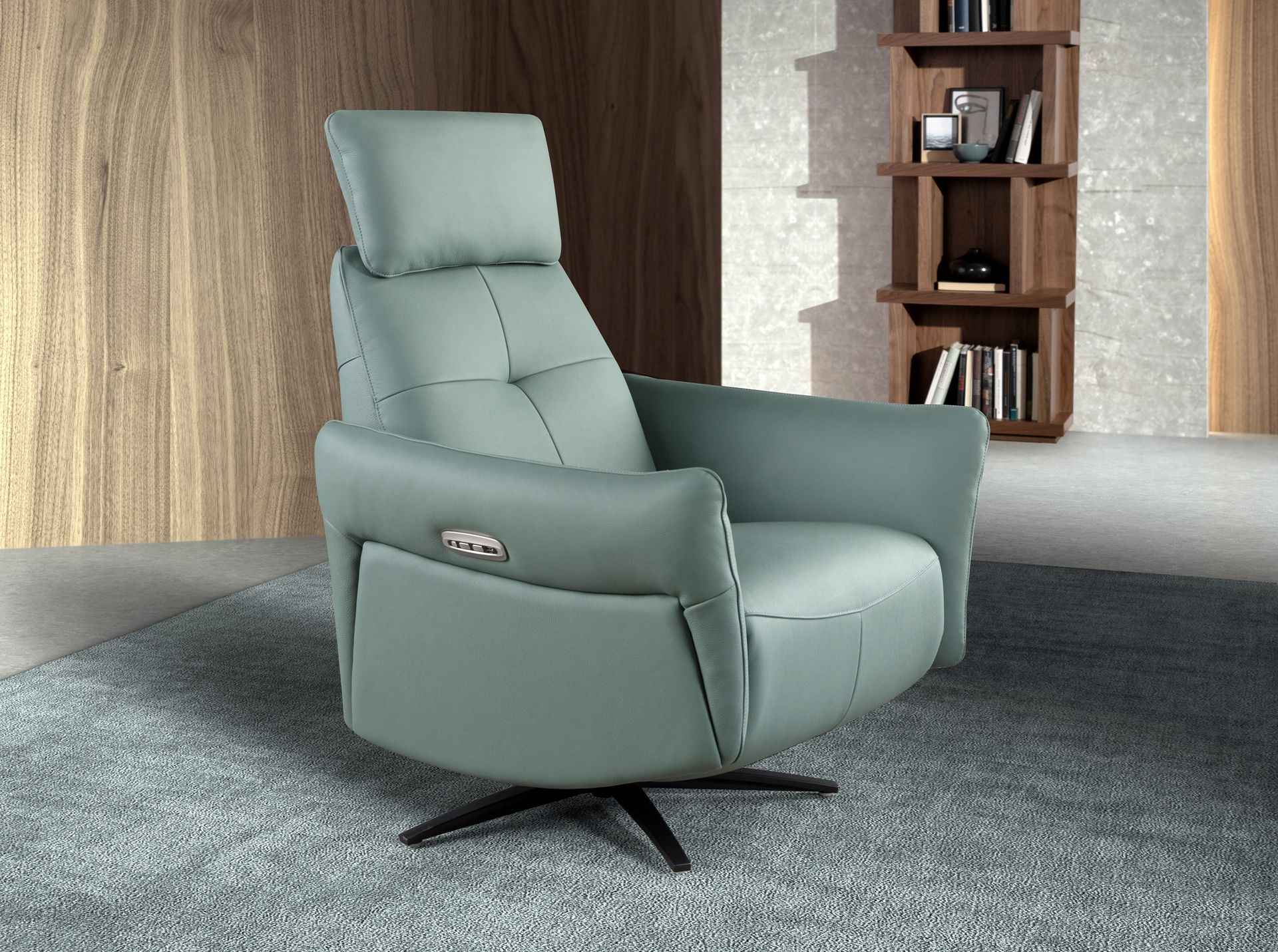Fauteuil relax pivotant en cuir vert turquoise — détail 5