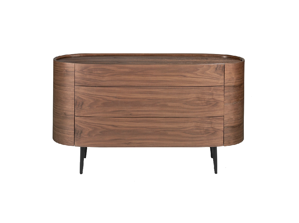 Commode ovale en bois couleur noyer et pied en acier noir — détail 3