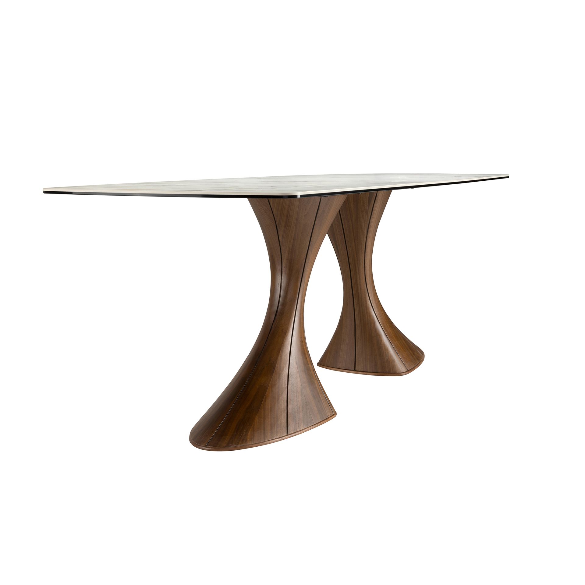 Table à manger ovale façon tonneau - Finitions blanc et noyer — détail 6