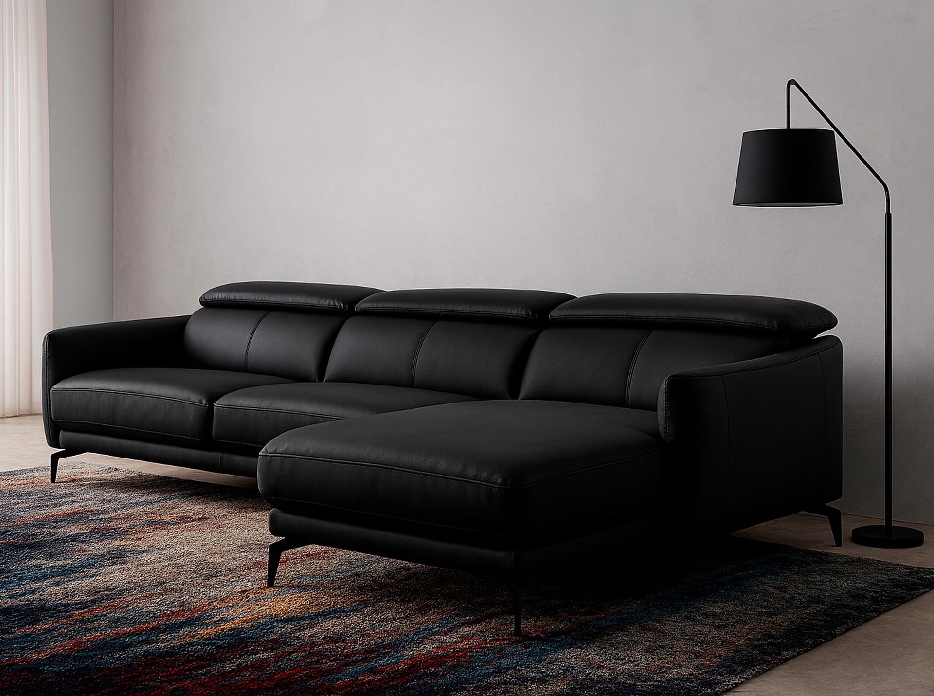 Canapé d'angle droit en cuir noir - Coloris noir — détail 3