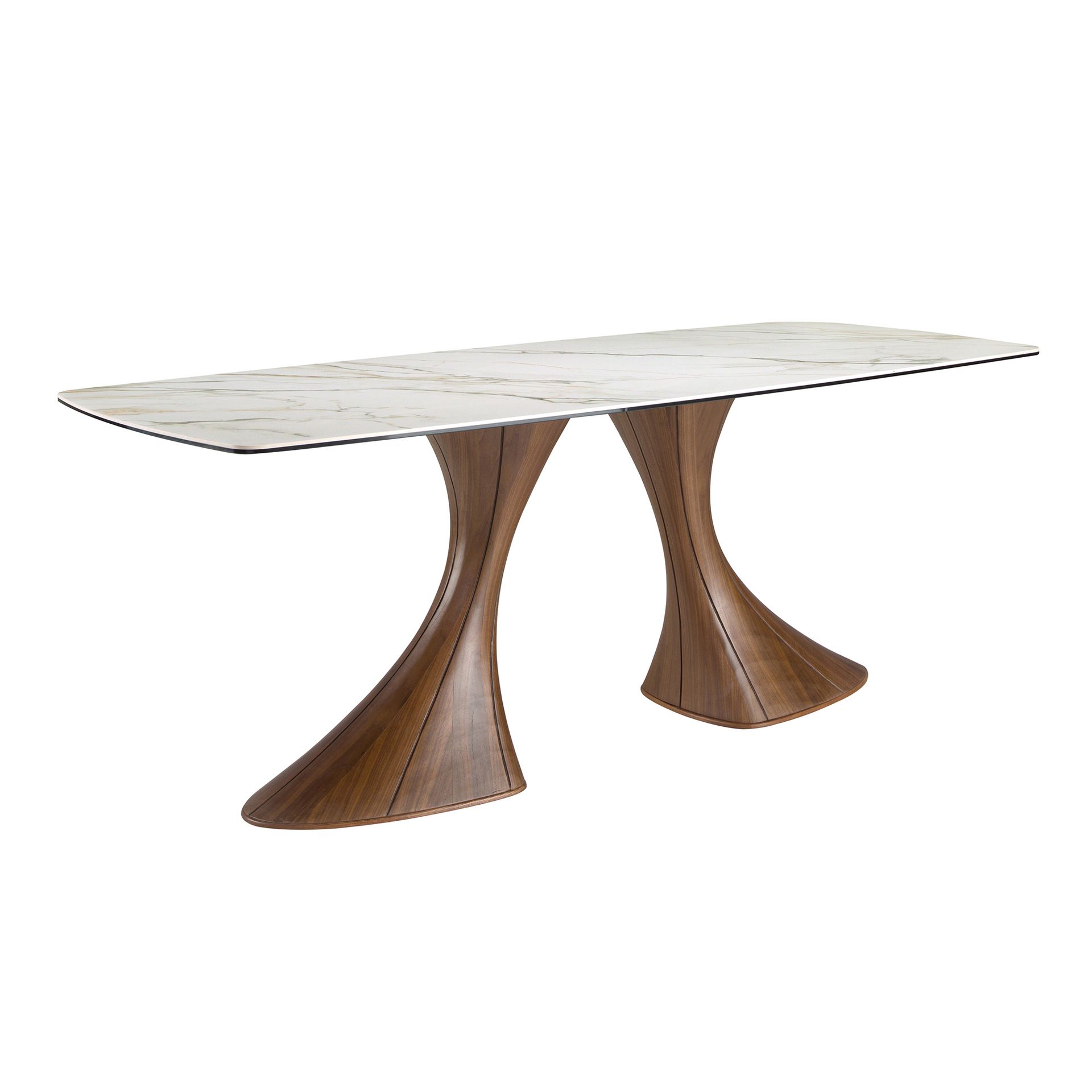 Table à manger ovale façon tonneau - Finitions blanc et noyer