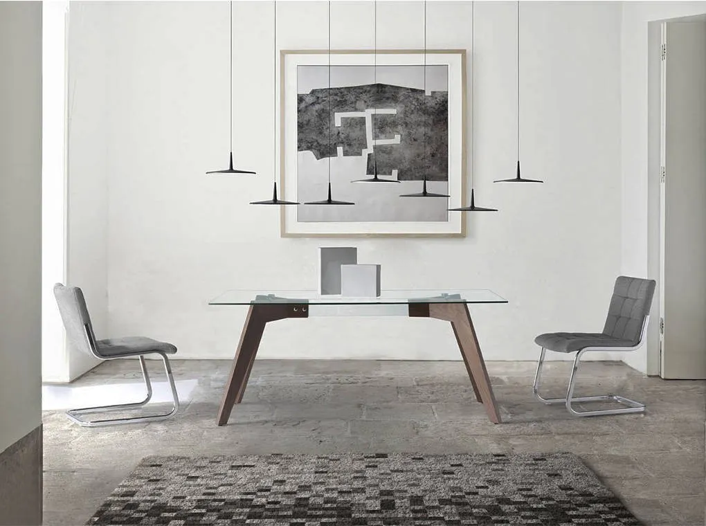 Table à manger avec plateau fixe en verre trempé