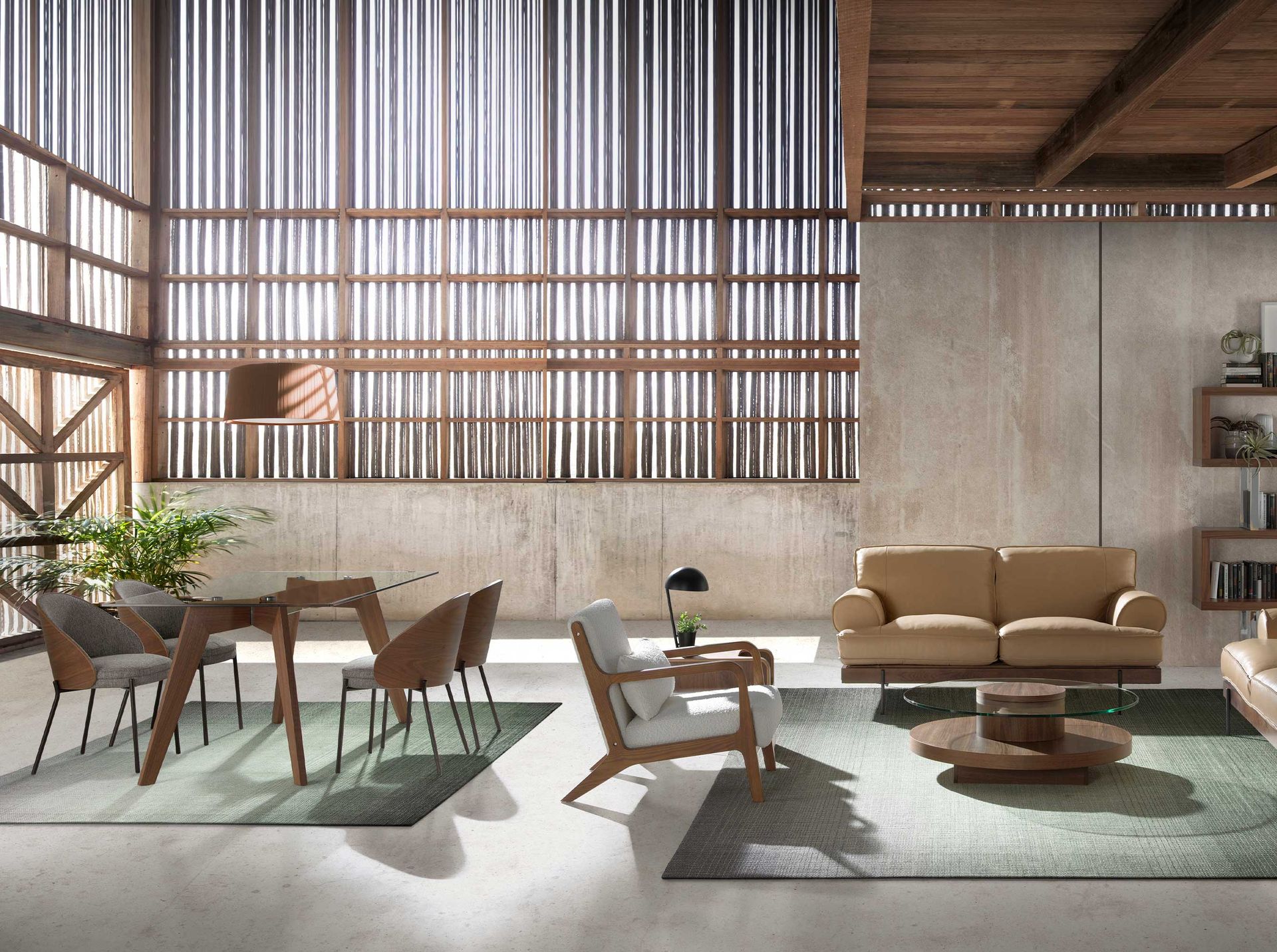 Chaise en tissu gris et noyer - Finitions gris, noyer et noir — détail 4