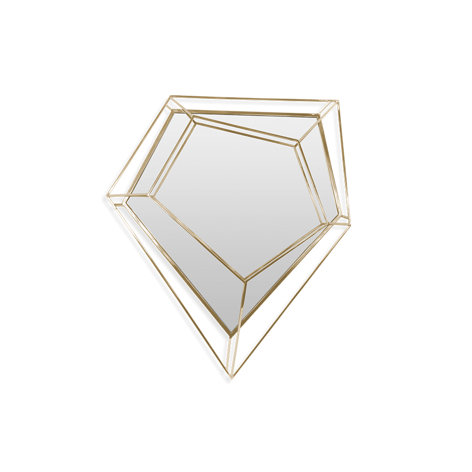 Miroir forme triangle en laiton doré