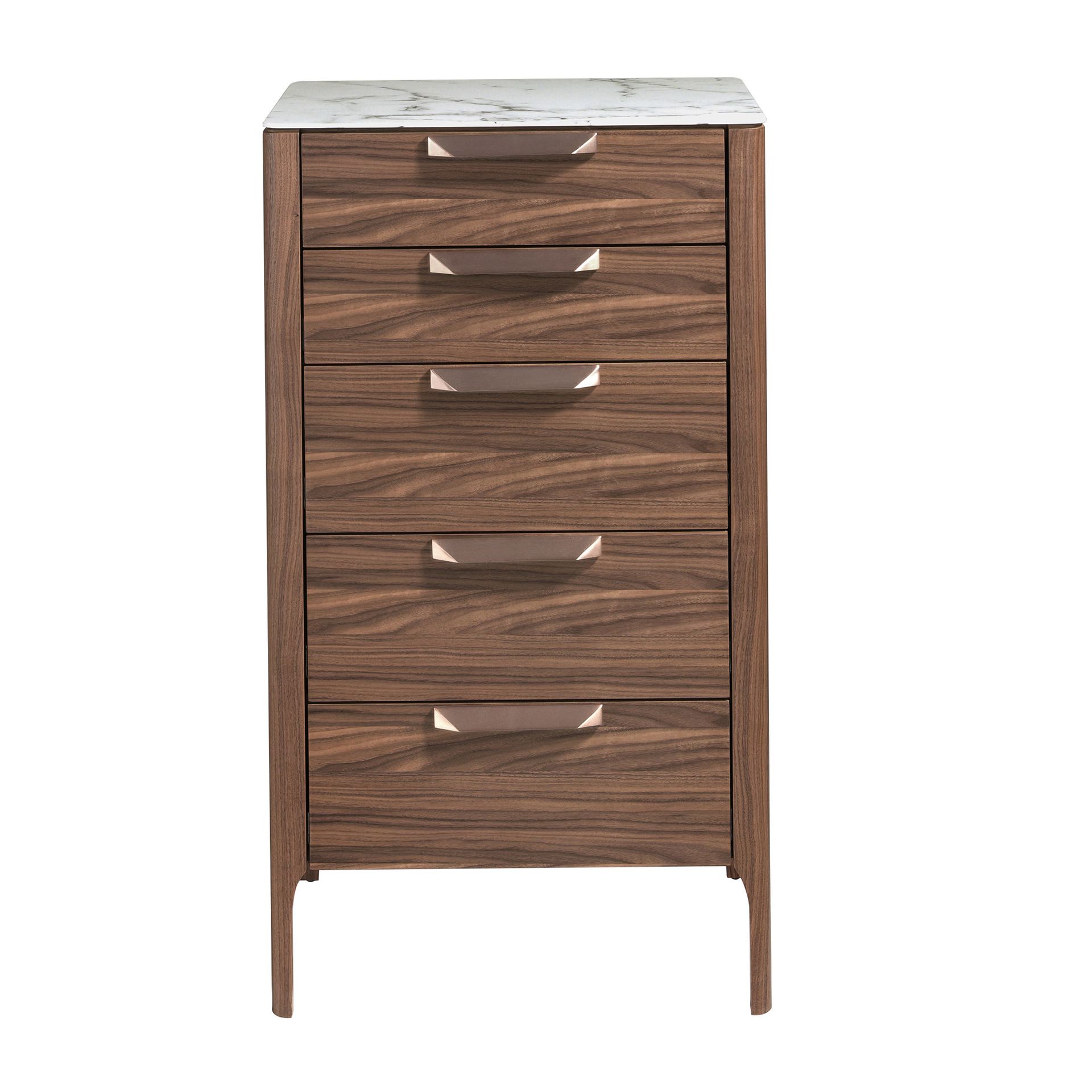 Chiffonnier en noyer avec plateau en verre imitation marbre