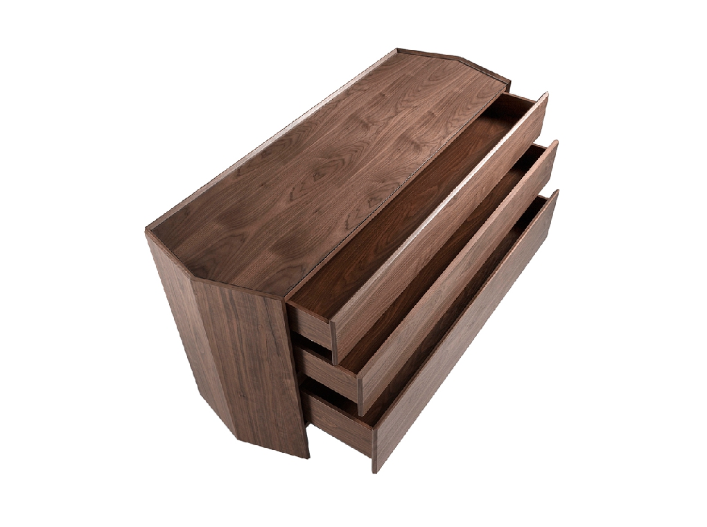Commode hexagonale en bois de noyer et verre trempé — détail 5
