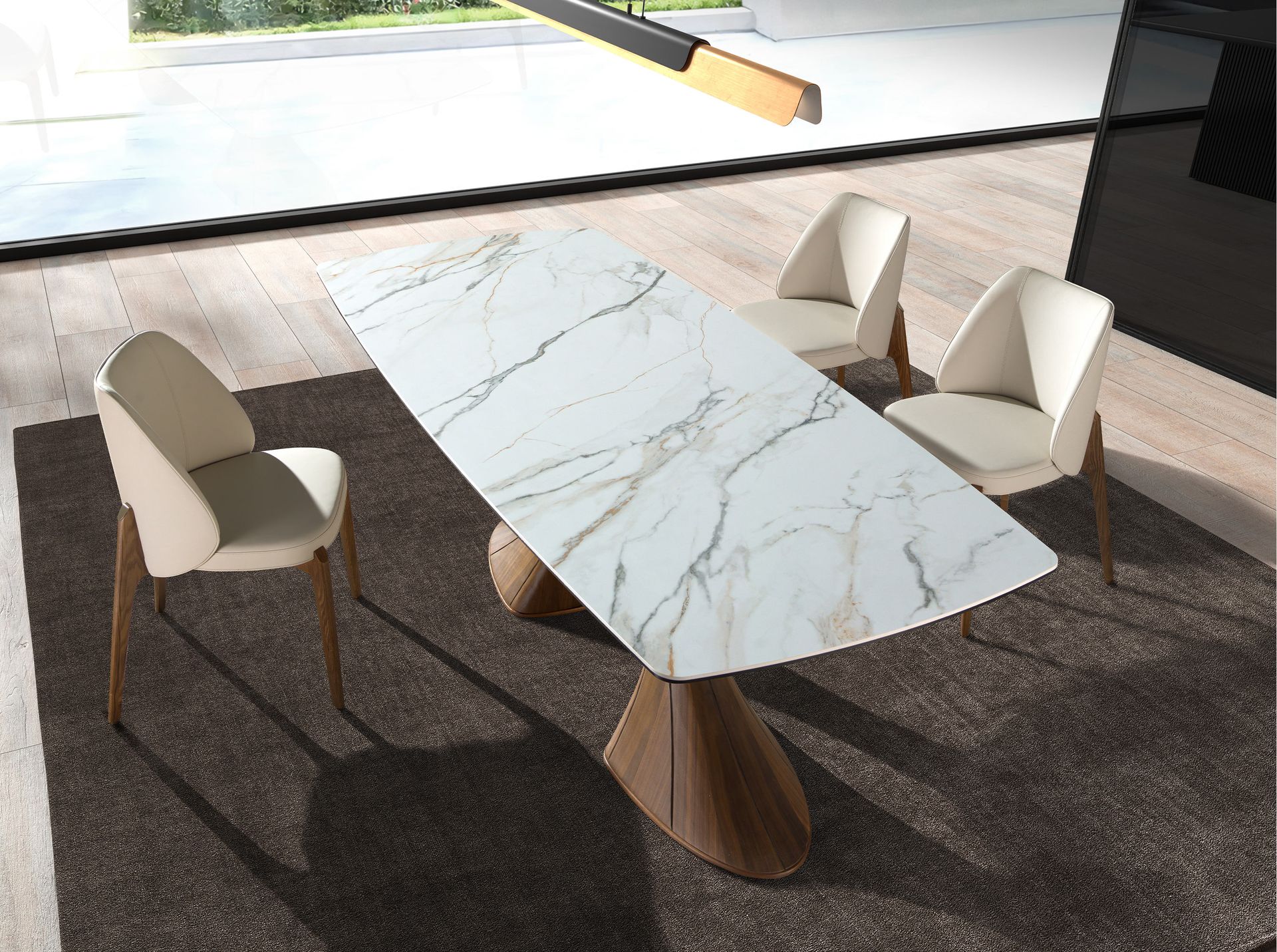 Table à manger ovale façon tonneau - Finitions blanc et noyer — détail 4