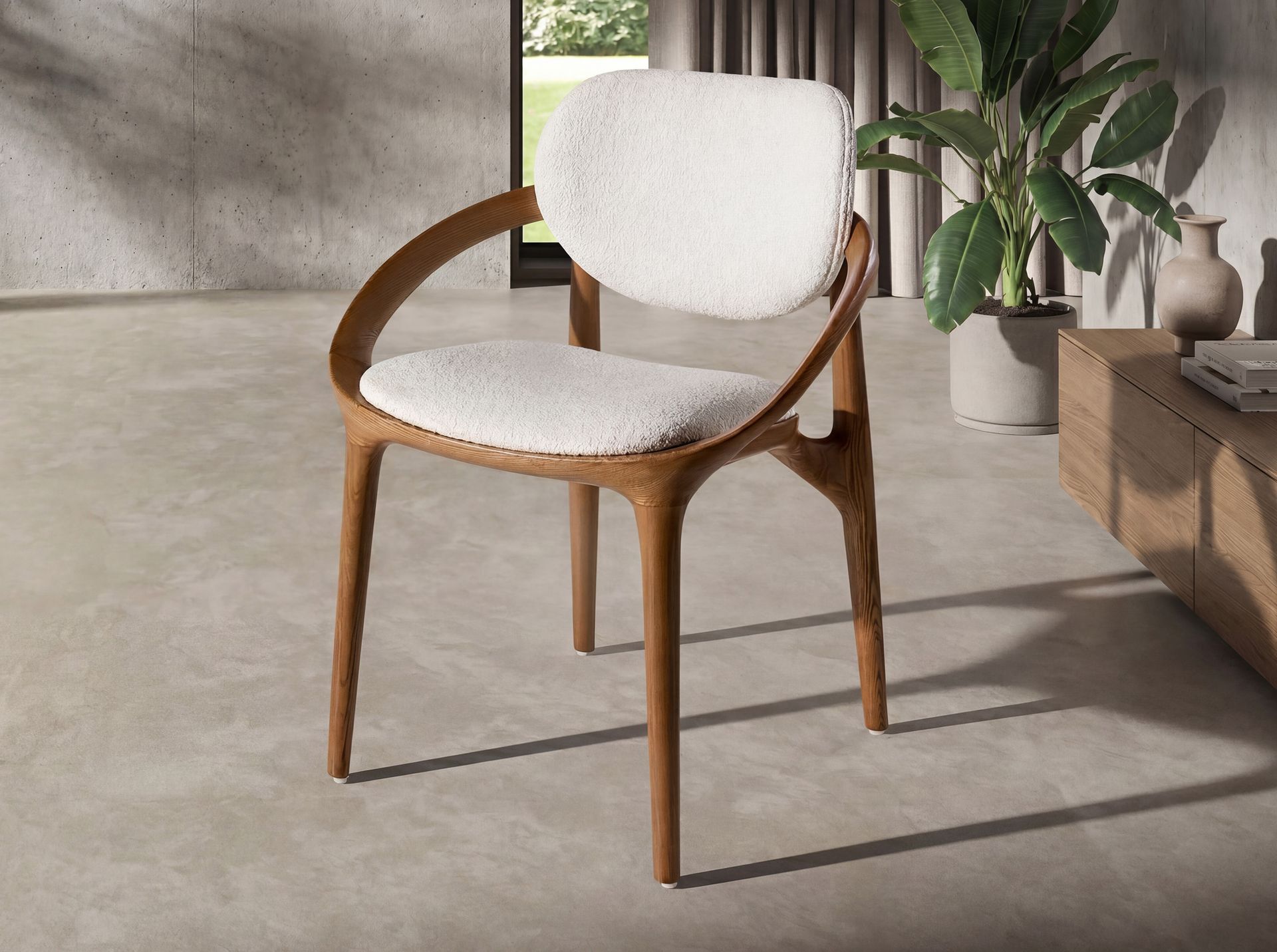 Chaise en tissu blanc cassé - Finitions blanc cassé et noyer — détail 3