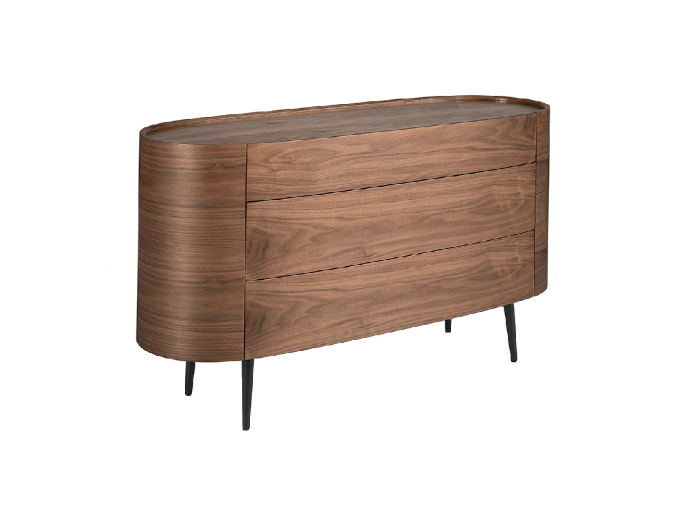 Commode ovale en bois couleur noyer et pied en acier noir — détail 4