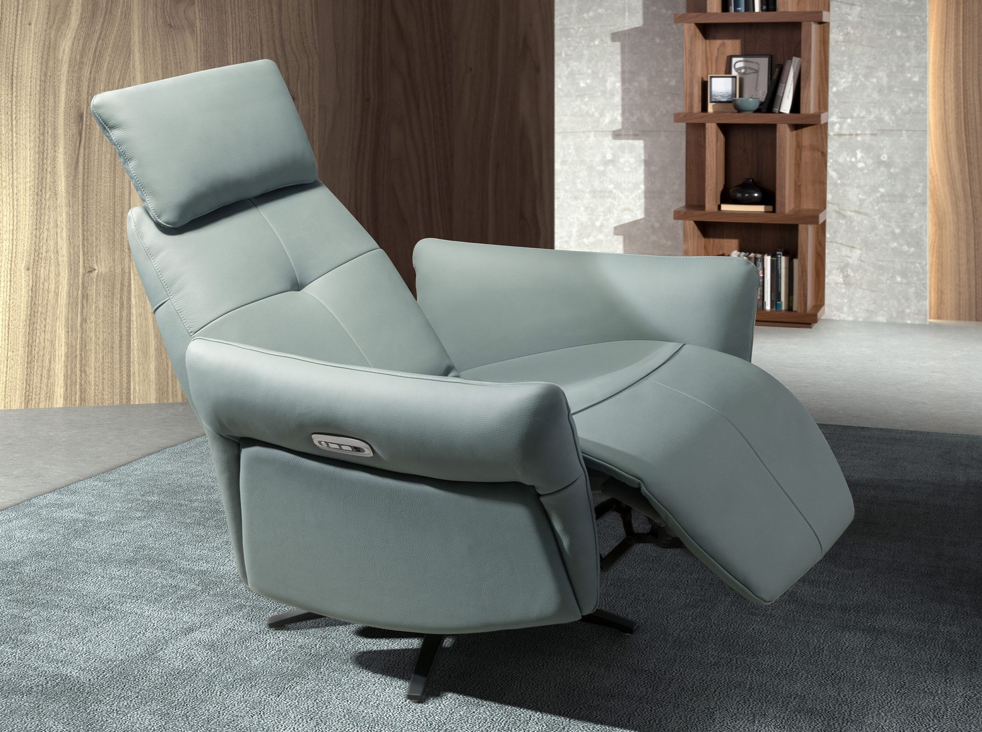 Fauteuil relax pivotant en cuir vert turquoise — détail 3