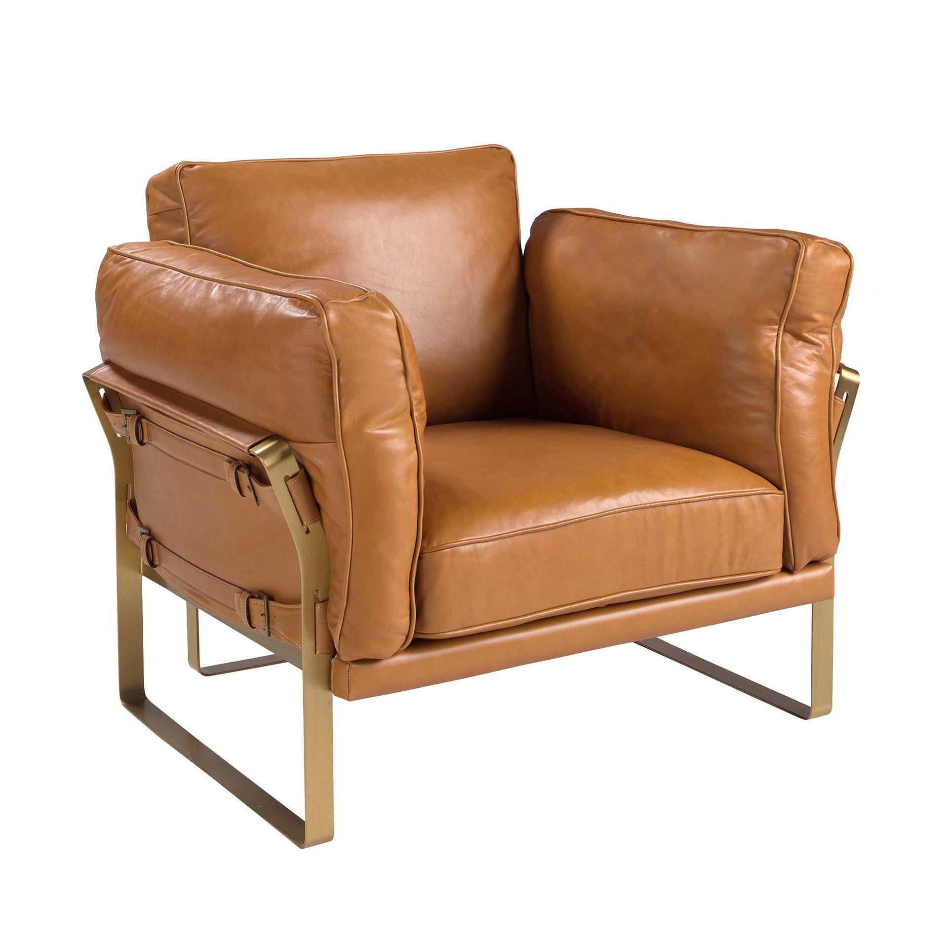 Fauteuil en cuir camel - Coloris camel et or