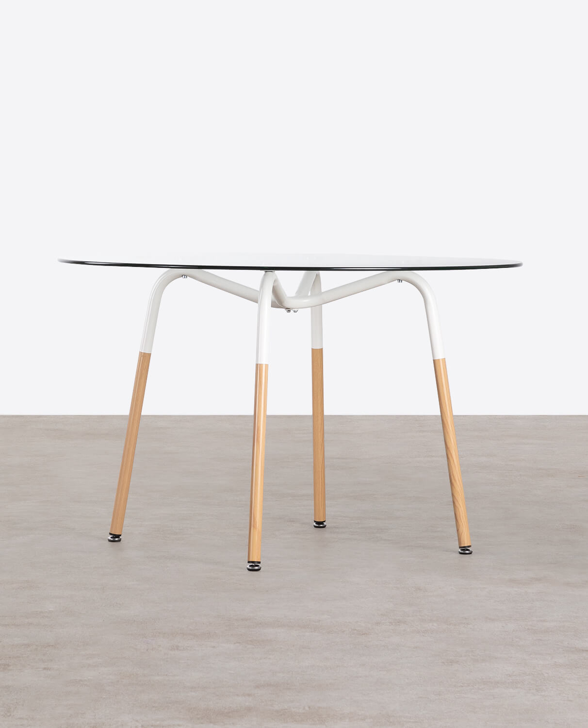 Table ronde en verre trempé et métal
