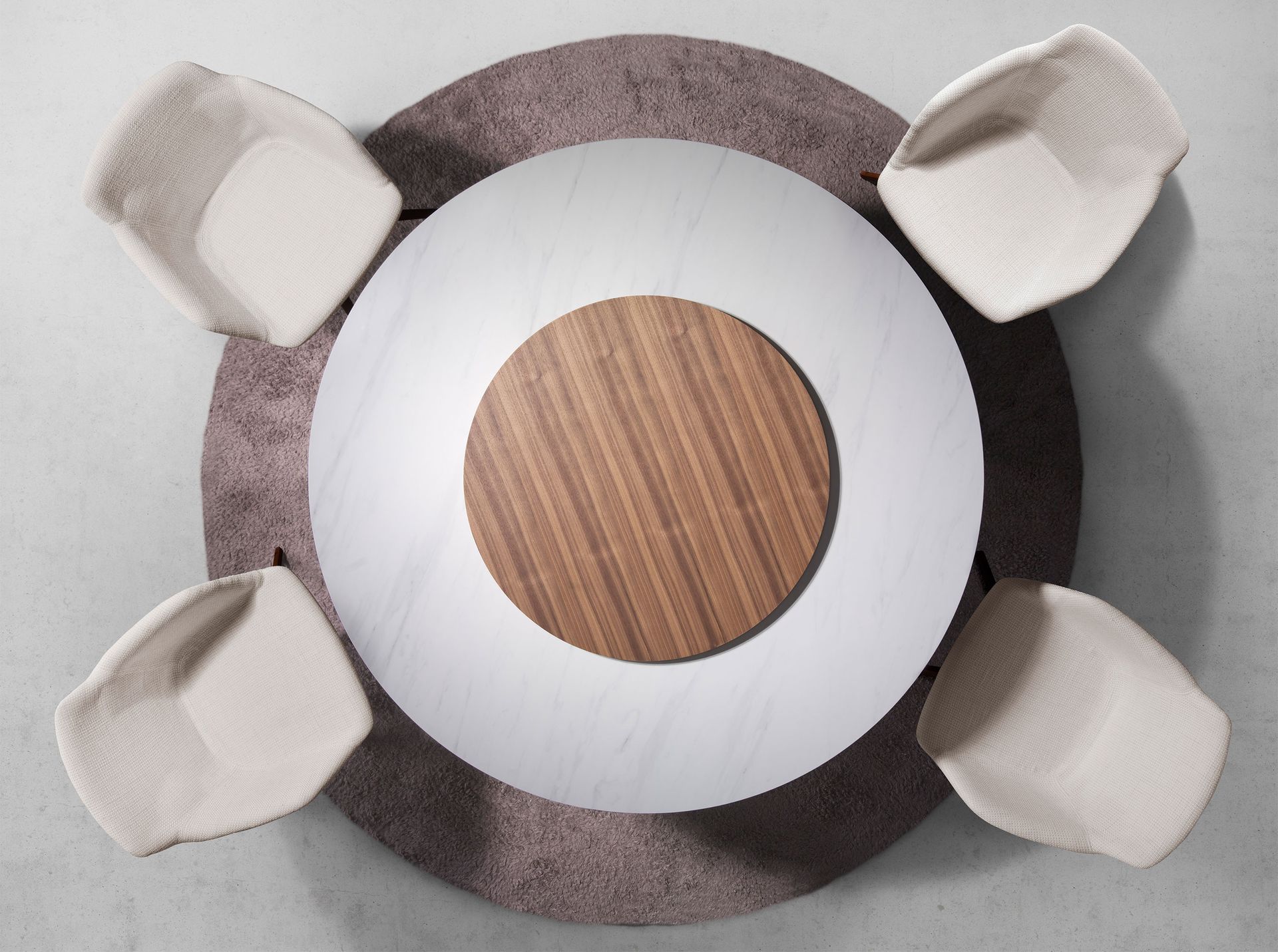 Table à manger ronde marbre porcelaine et noyer — détail 4