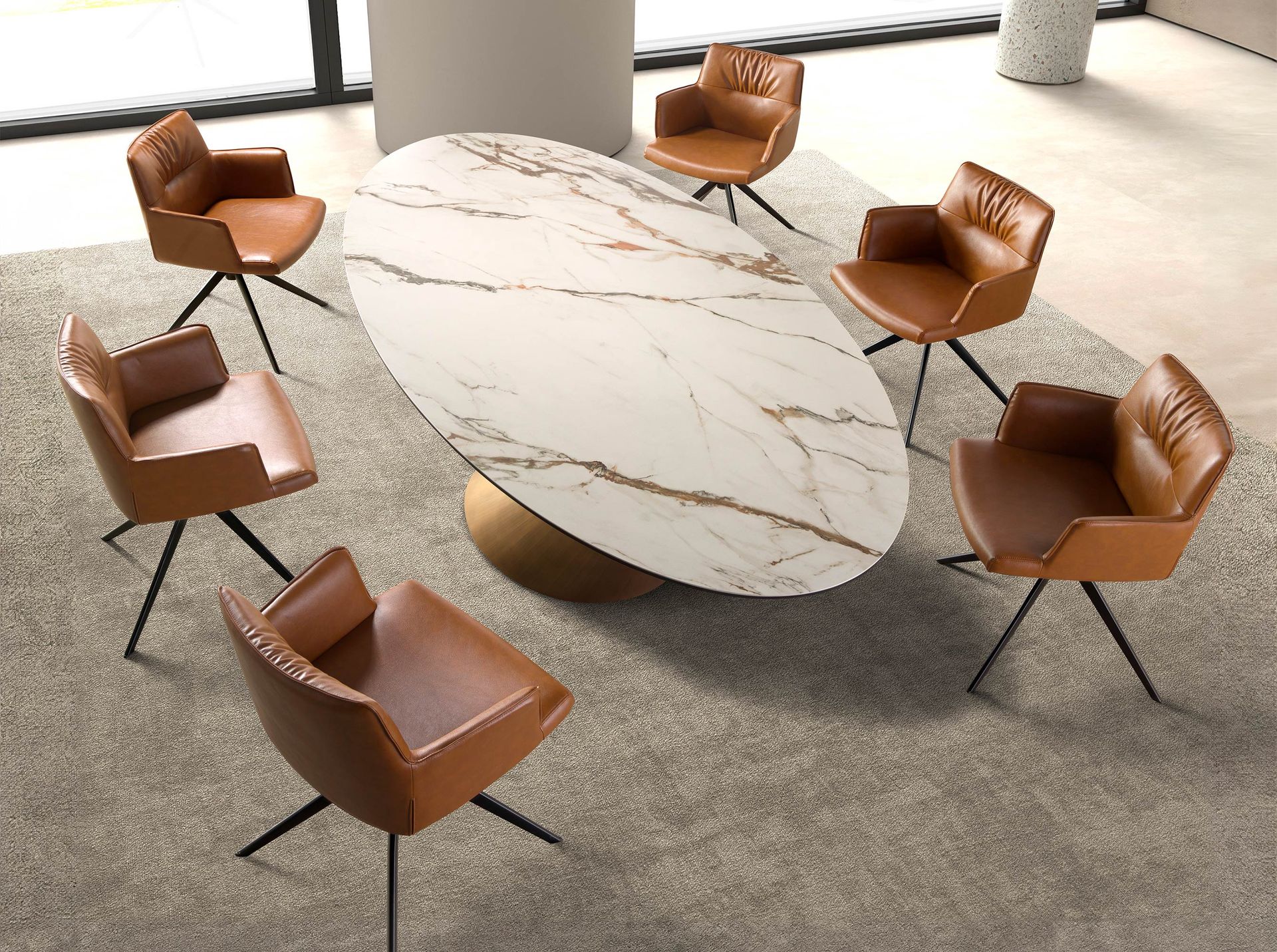Table à manger ovale en céramique - Coloris blanc et bronze — détail 4