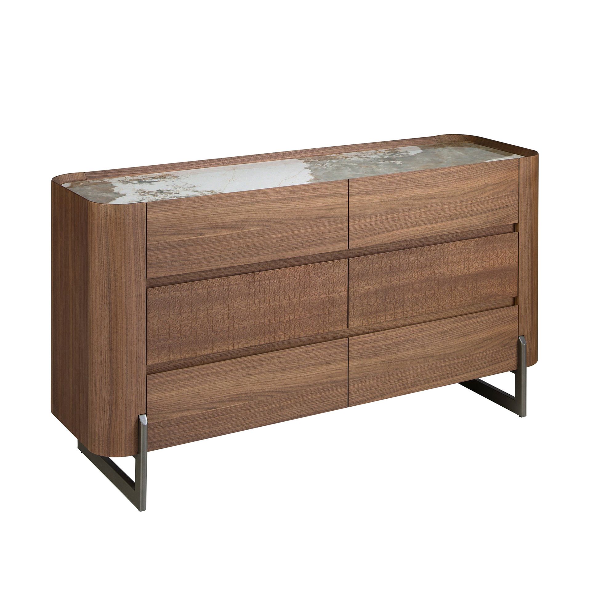 Commode céramique et noyer - Finitions blanc, acier foncé et noyer