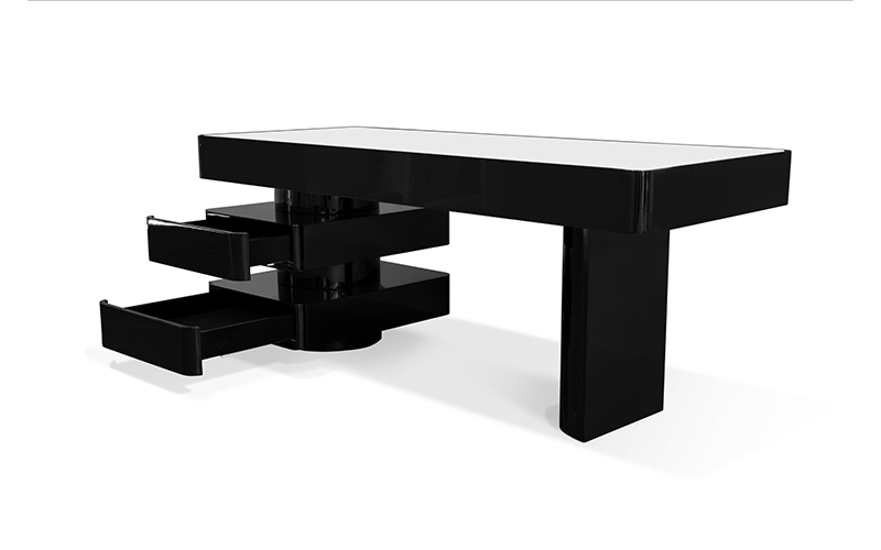 Bureau en laqué noir brillant plateau blanc — détail 5