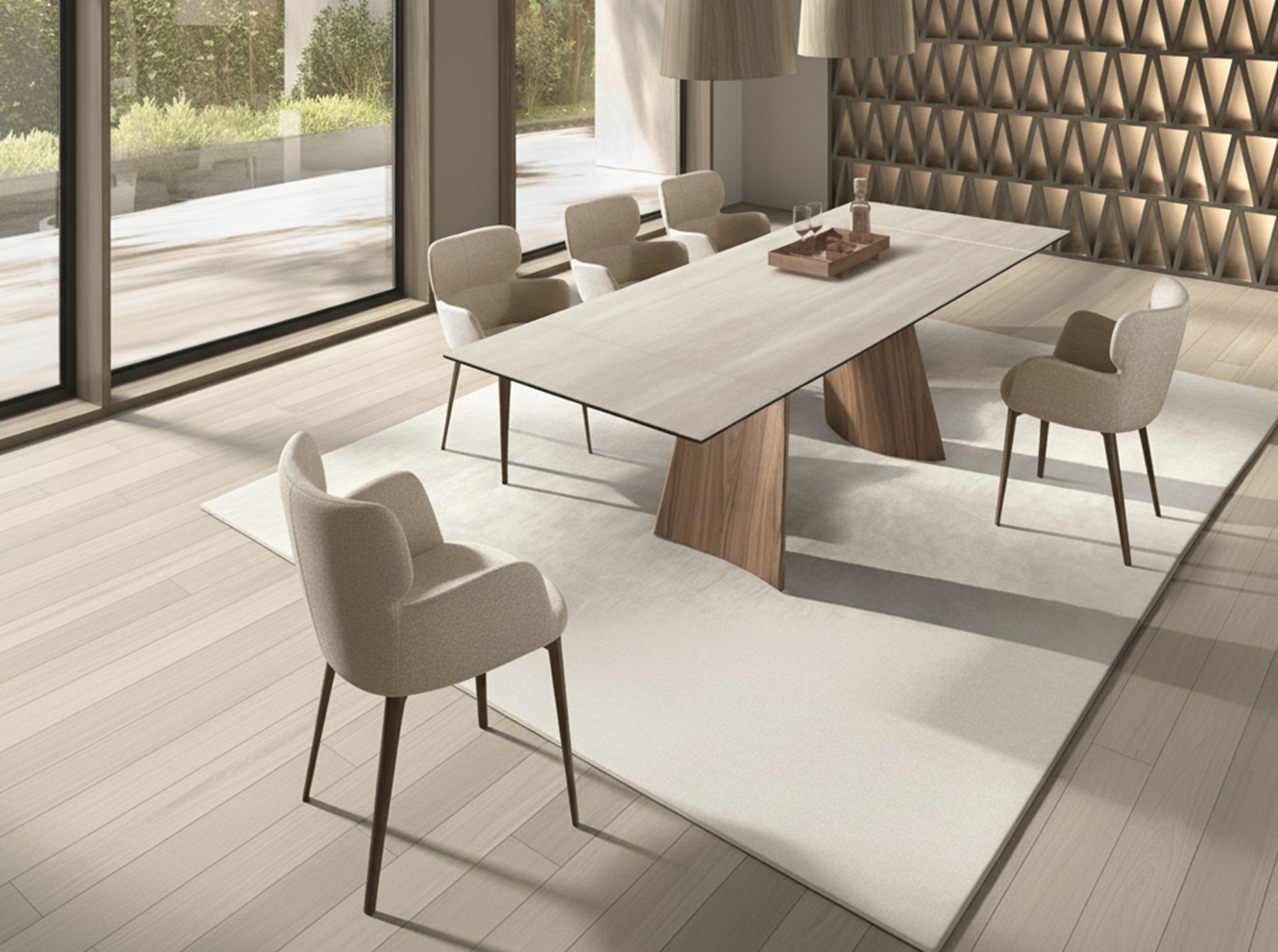 Table à manger rectangulaire extensible - Finitions sable et noyer — détail 5