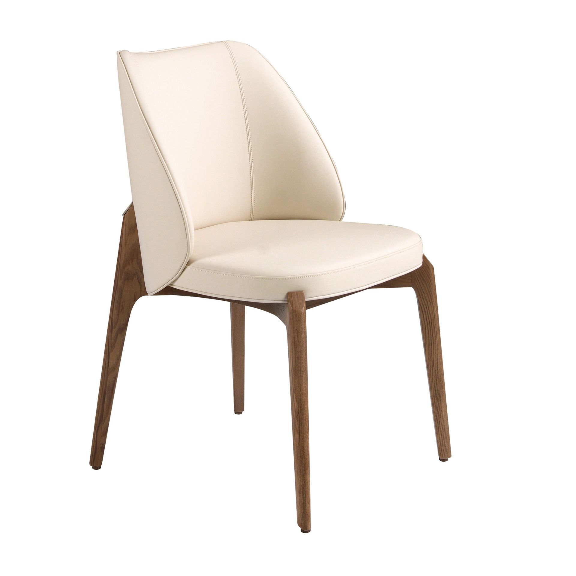 Chaise en similicuir crème - Finitions noyer et crème