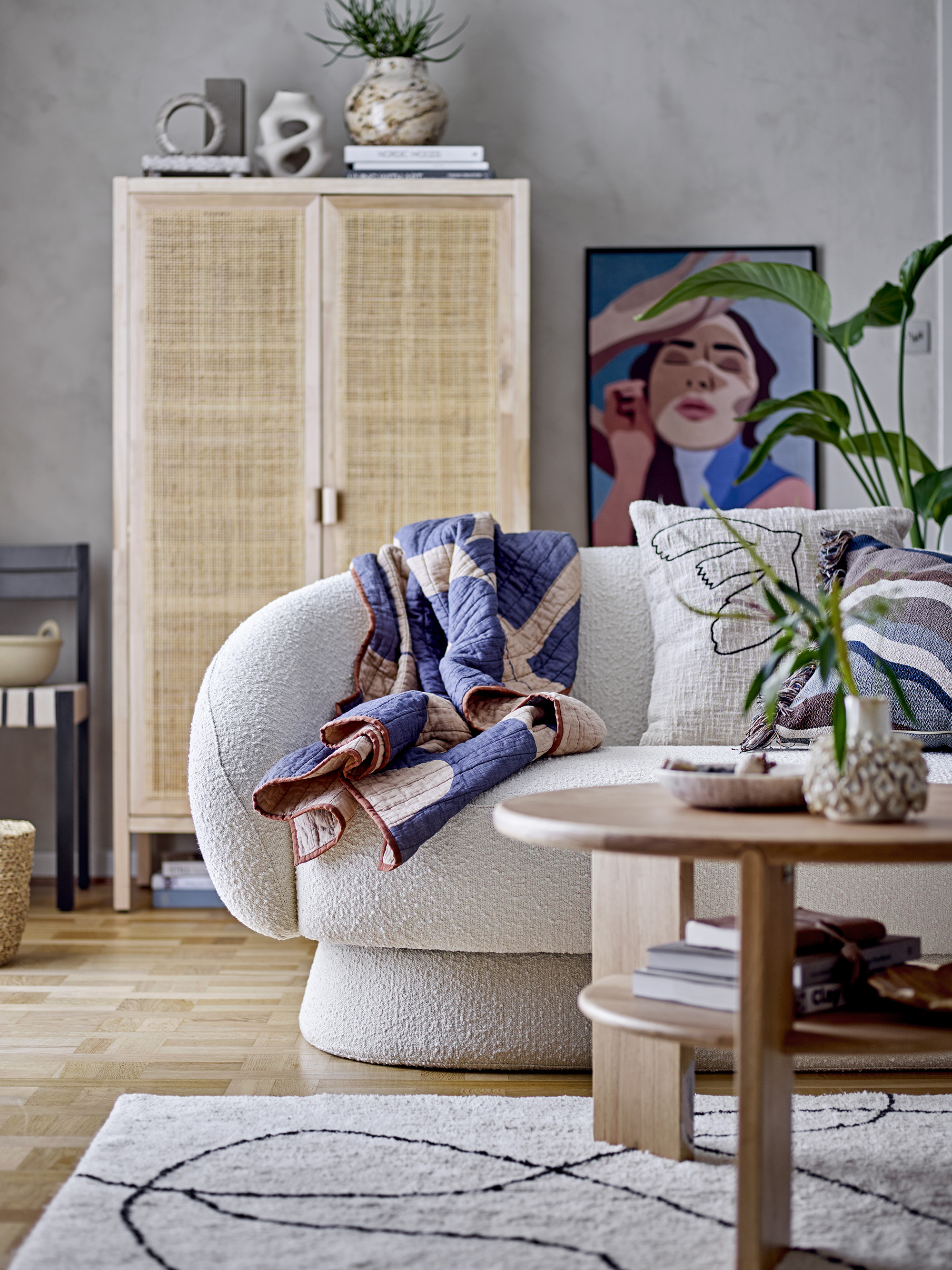 Plaid matelassé en coton bleu et marron