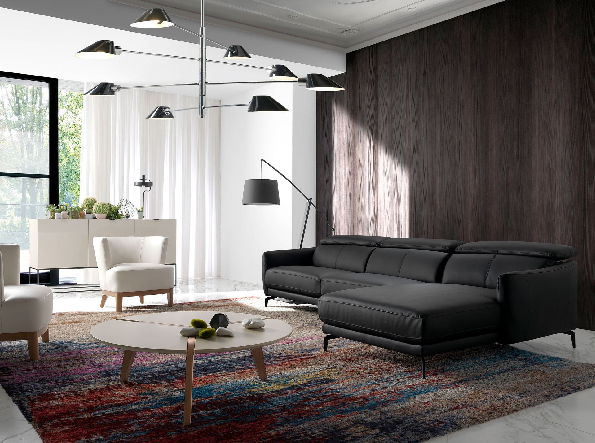 Canapé d'angle droit en cuir noir - Coloris noir — détail 4