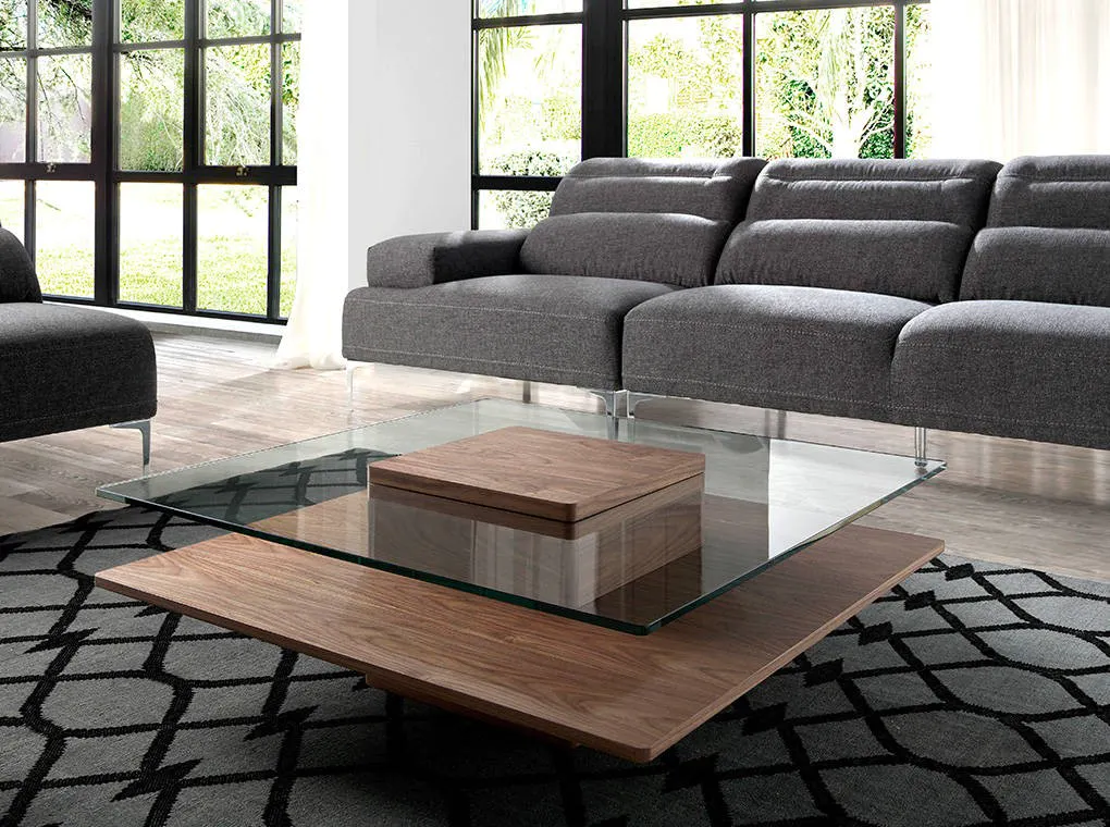 Table basse en bois et verre trempé
