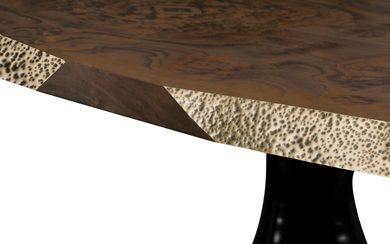 Table à manger plateau en placage de racine de noyer — détail 3