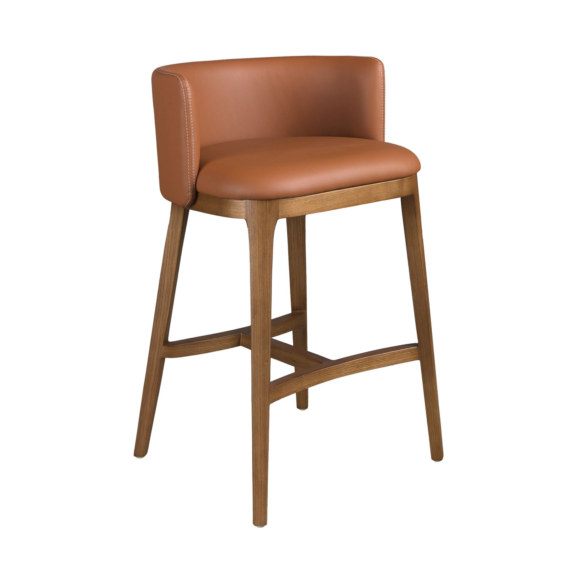 Tabouret en similicuir marron - Finitions marron et noyer