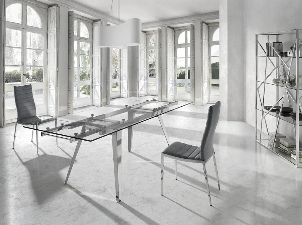 Table extensible en verre trempé et base en acier