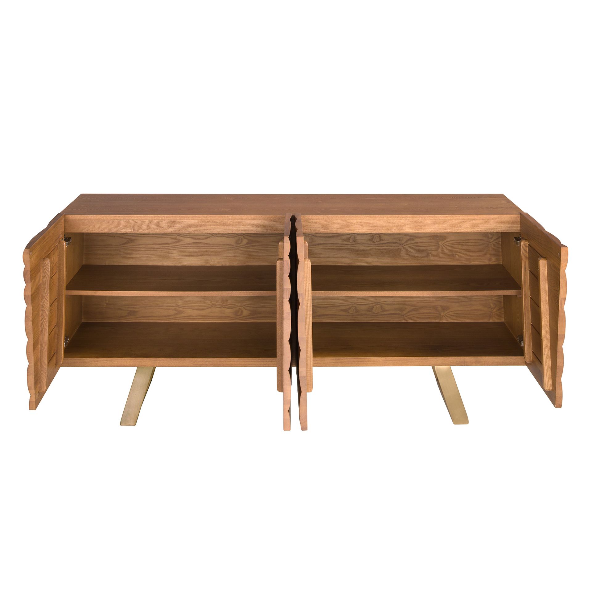 Buffet en noyer clair et acier poli doré - Finitions noyer clair et or — détail 5