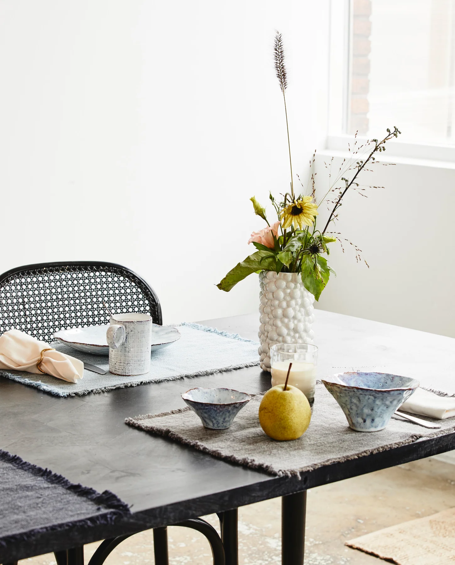 Set de table à franges bleu clair