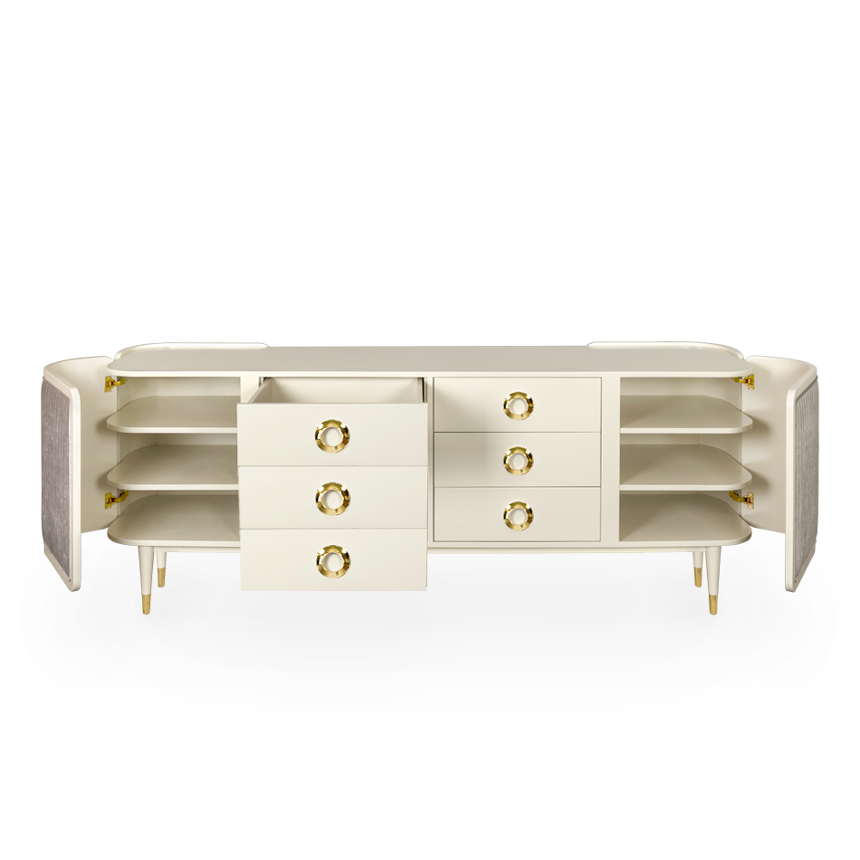 Buffet laqué blanc 6 tiroirs — détail 3